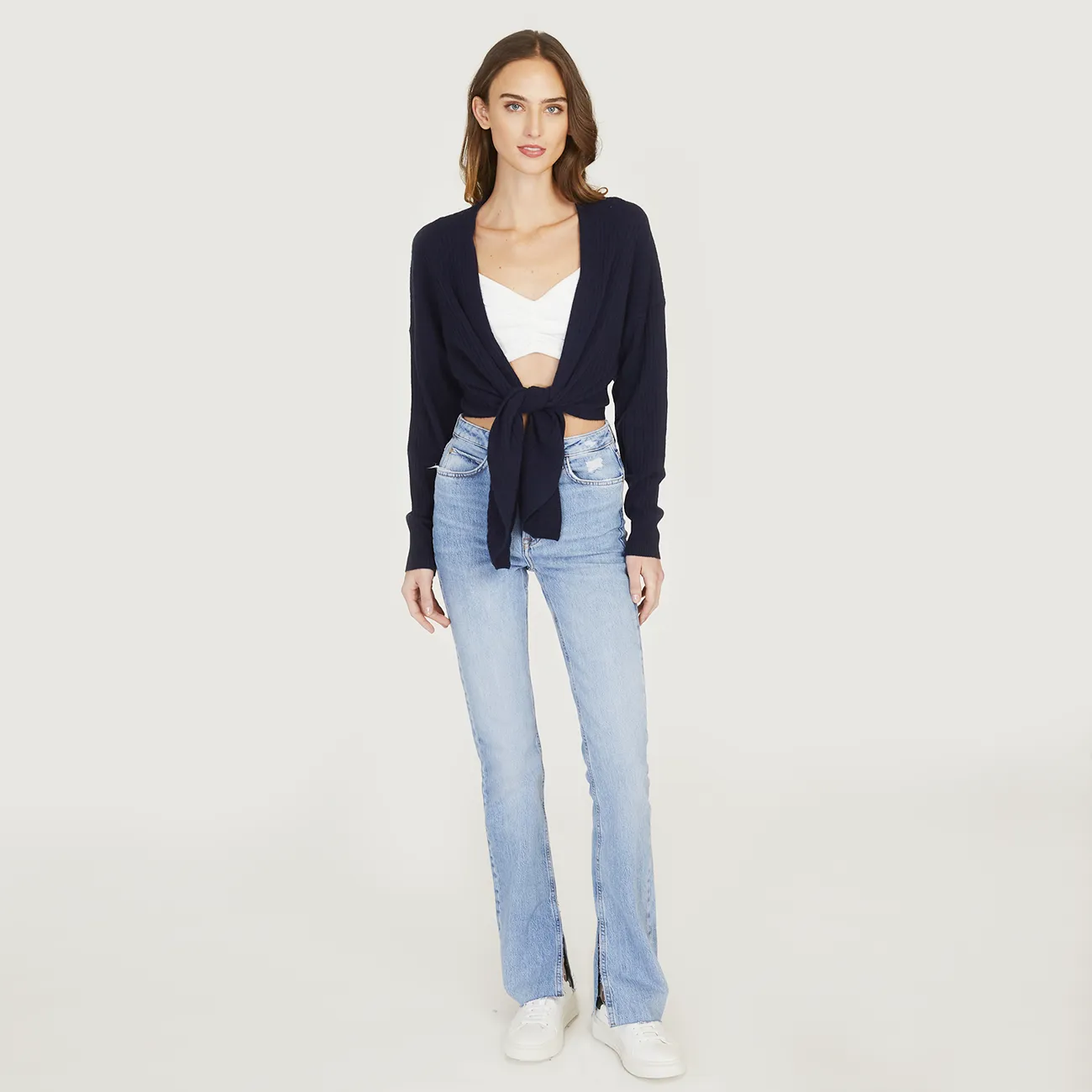 Tie Front Rib Cardigan in Navy sold by Autumn Cashmere product image thumbnail 2