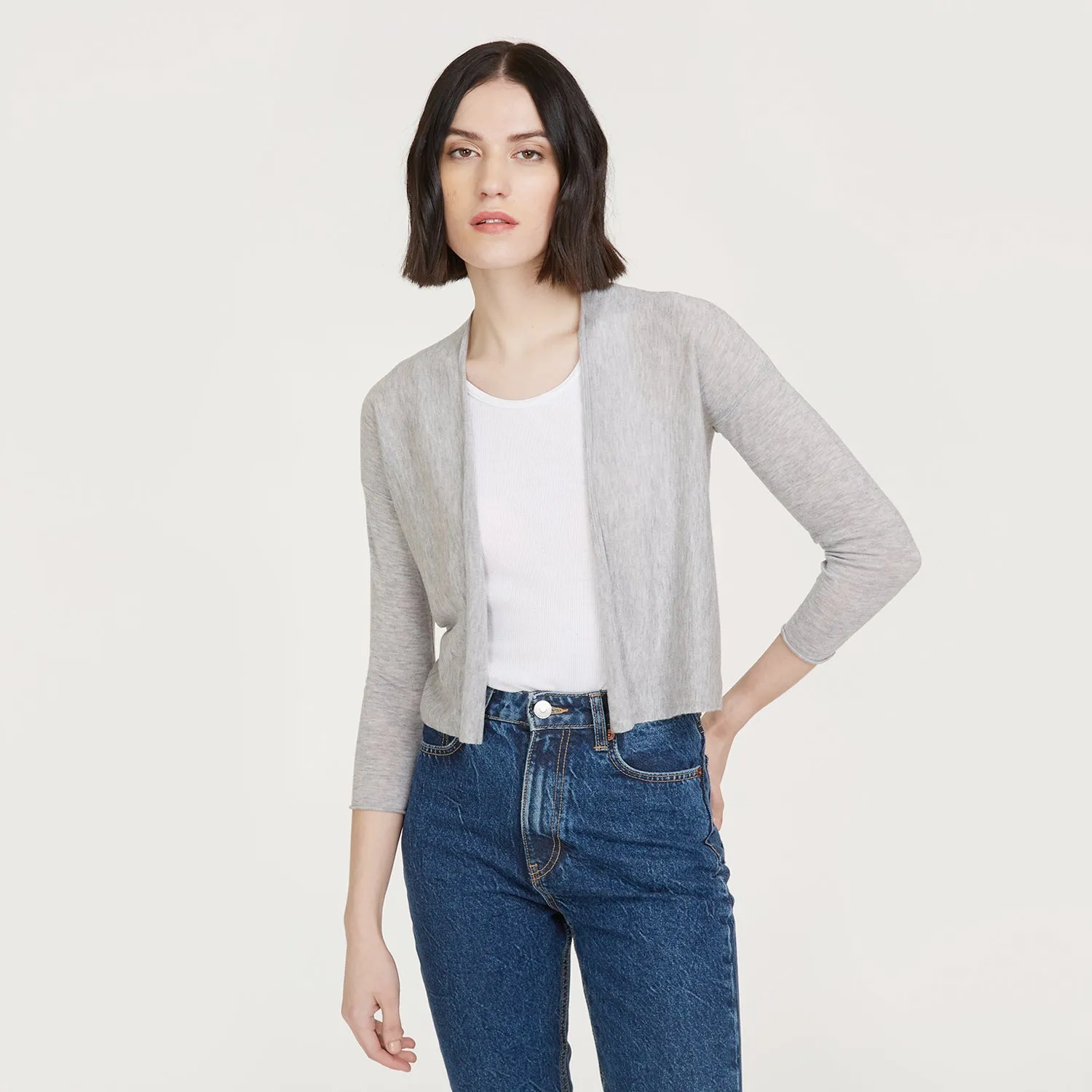 Easy Crop Cardigan in Aluminum sold by Autumn Cashmere