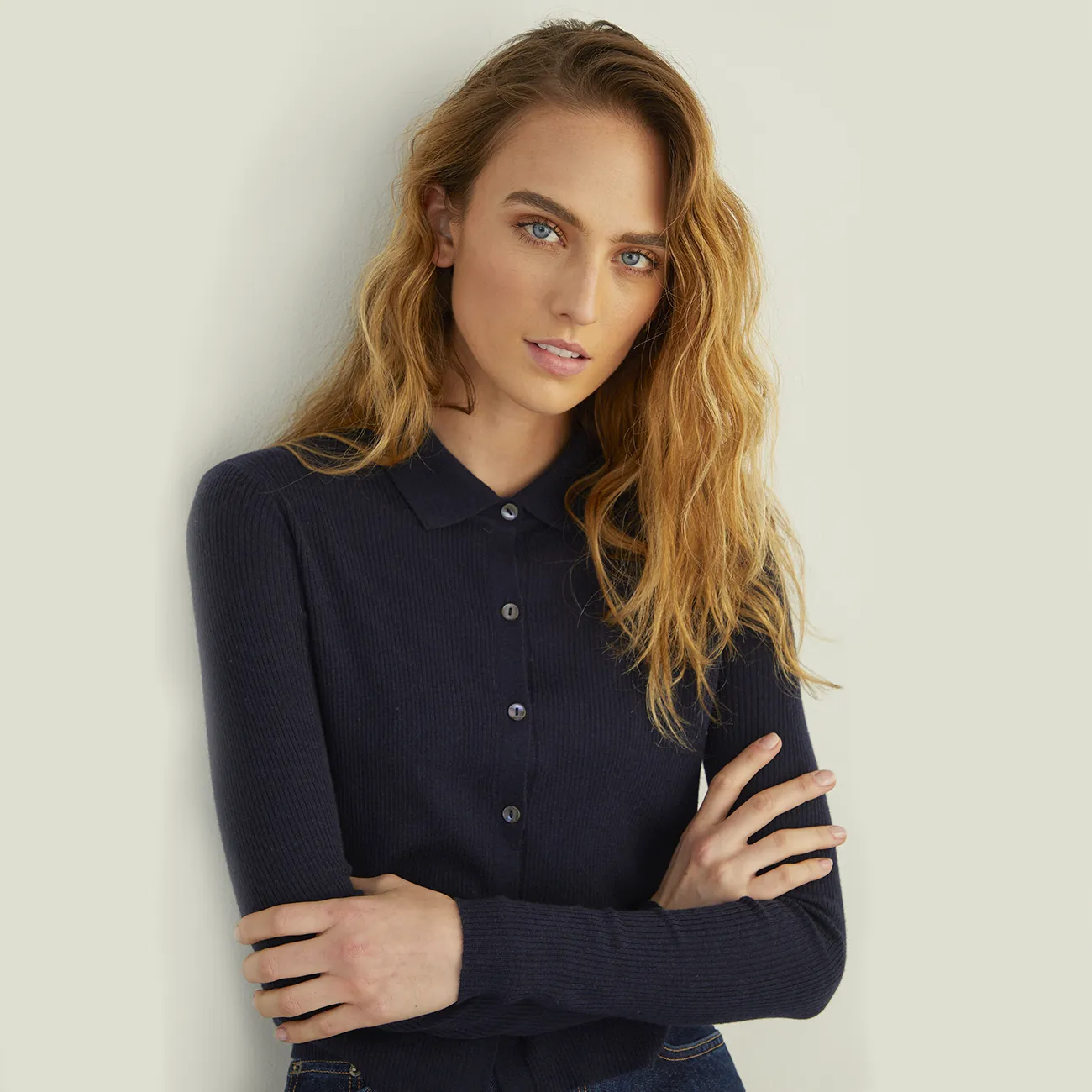 Cropped Rib Polo Cardigan in Peacoat sold by Autumn Cashmere product image thumbnail 2