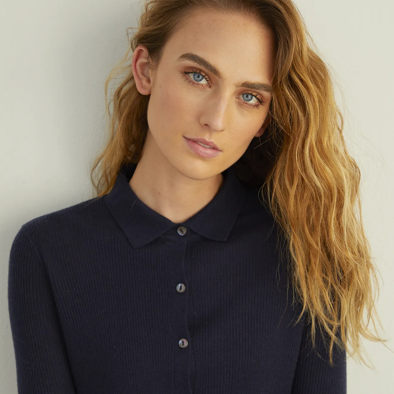 Cropped Rib Polo Cardigan in Peacoat sold by Autumn Cashmere product image thumbnail 4