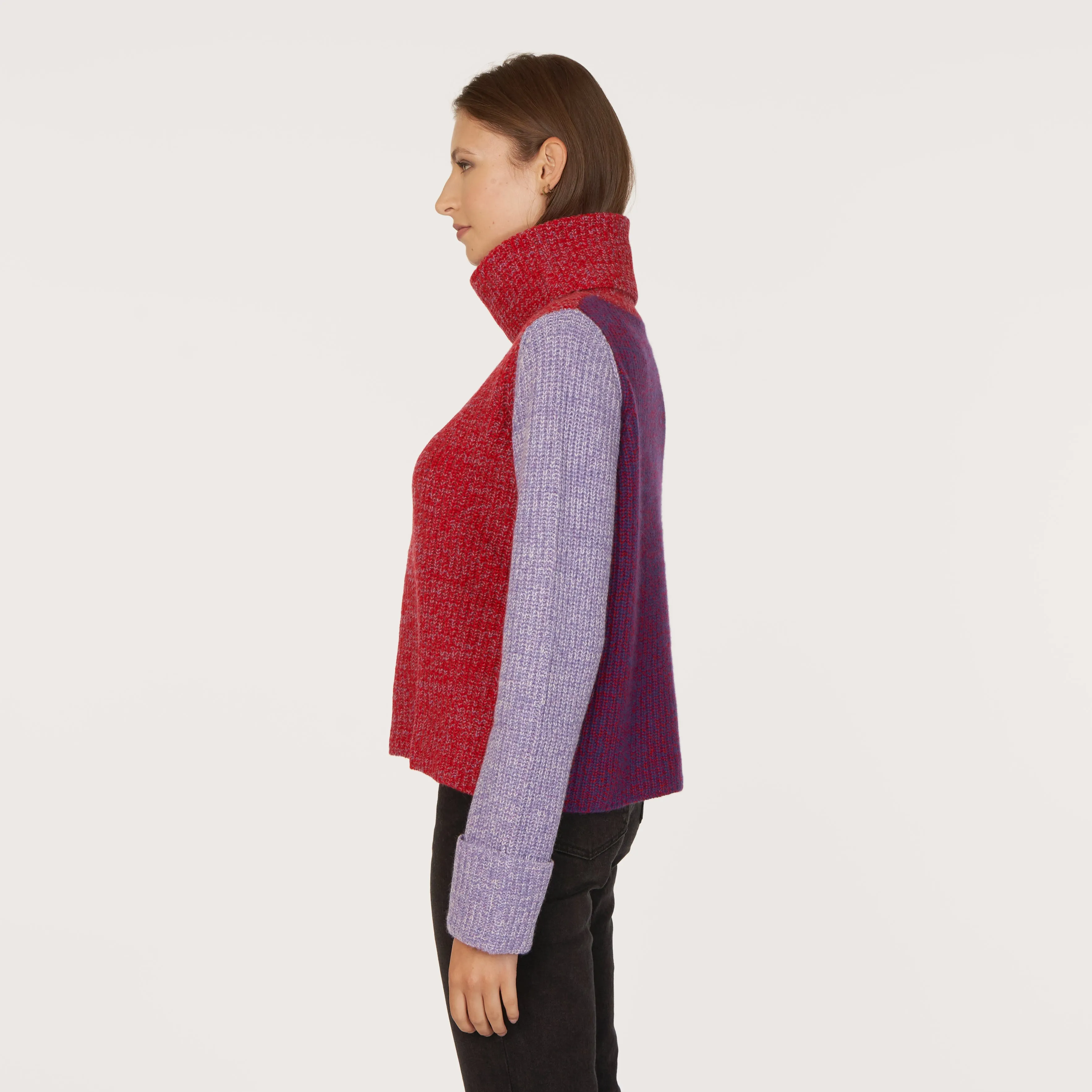 Tweed Color Block Turtleneck in Blazer/Hyacinth sold by Autumn Cashmere product image thumbnail 4