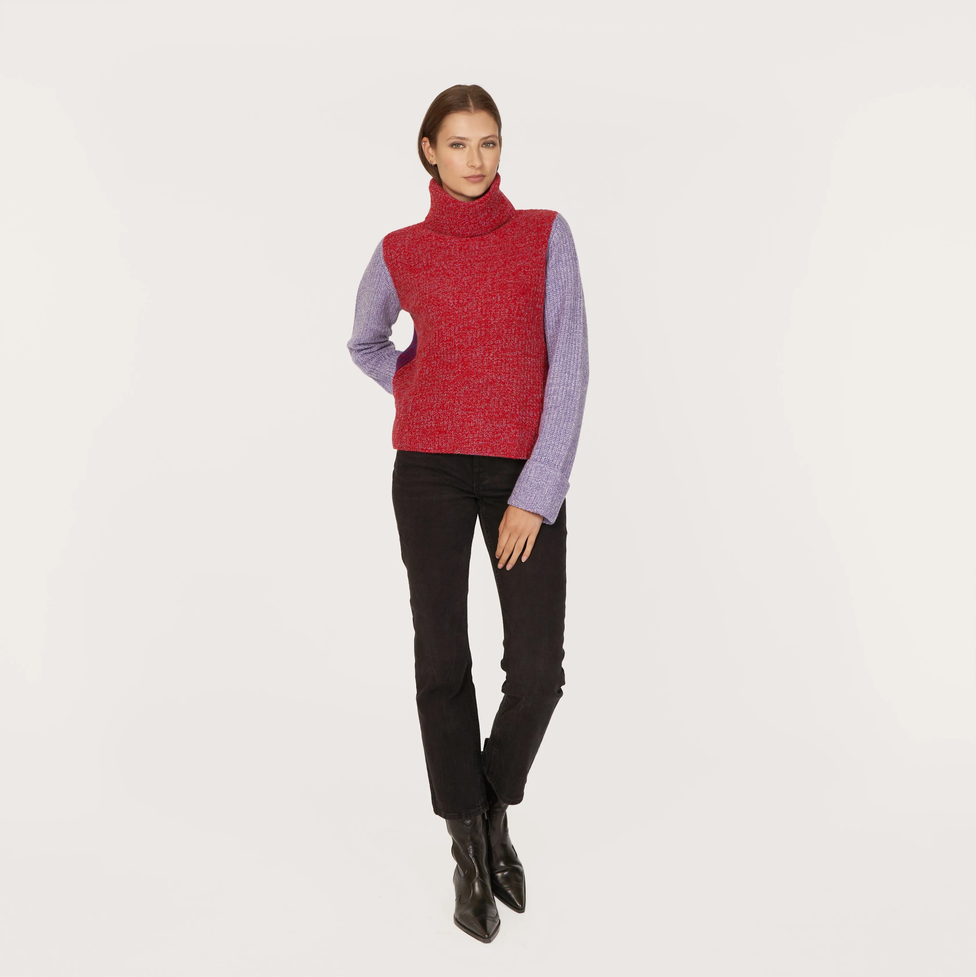 Tweed Color Block Turtleneck in Blazer/Hyacinth sold by Autumn Cashmere product image thumbnail 2