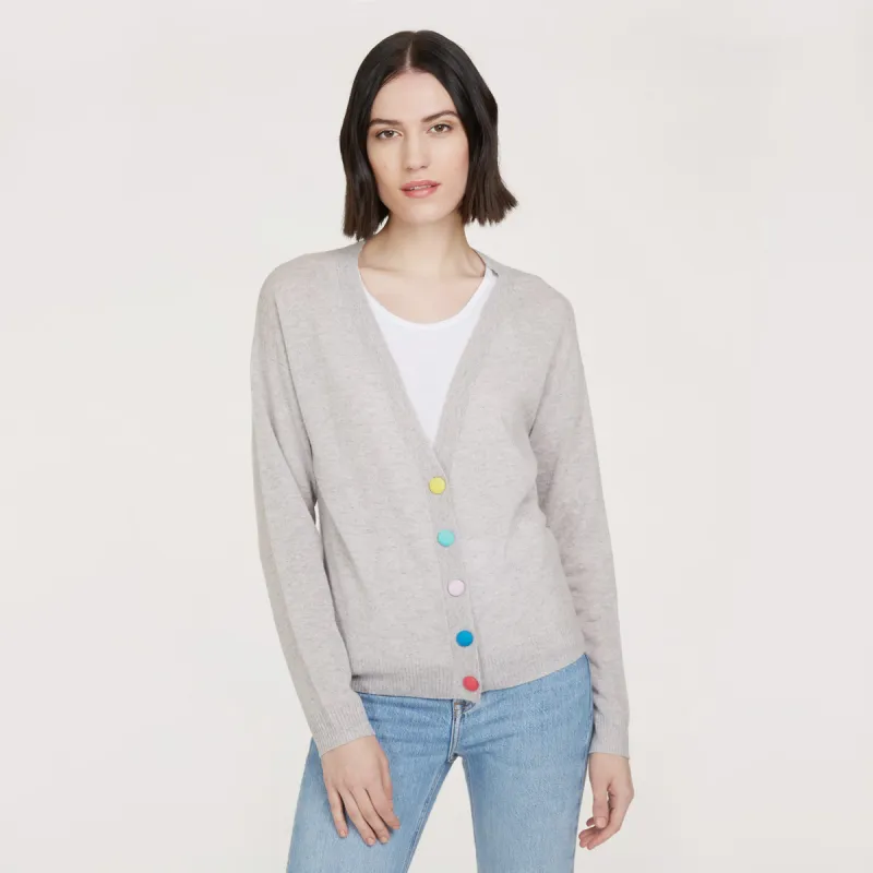 V-Neck Cardigan w/ Multi Colored Buttons sold by Autumn Cashmere