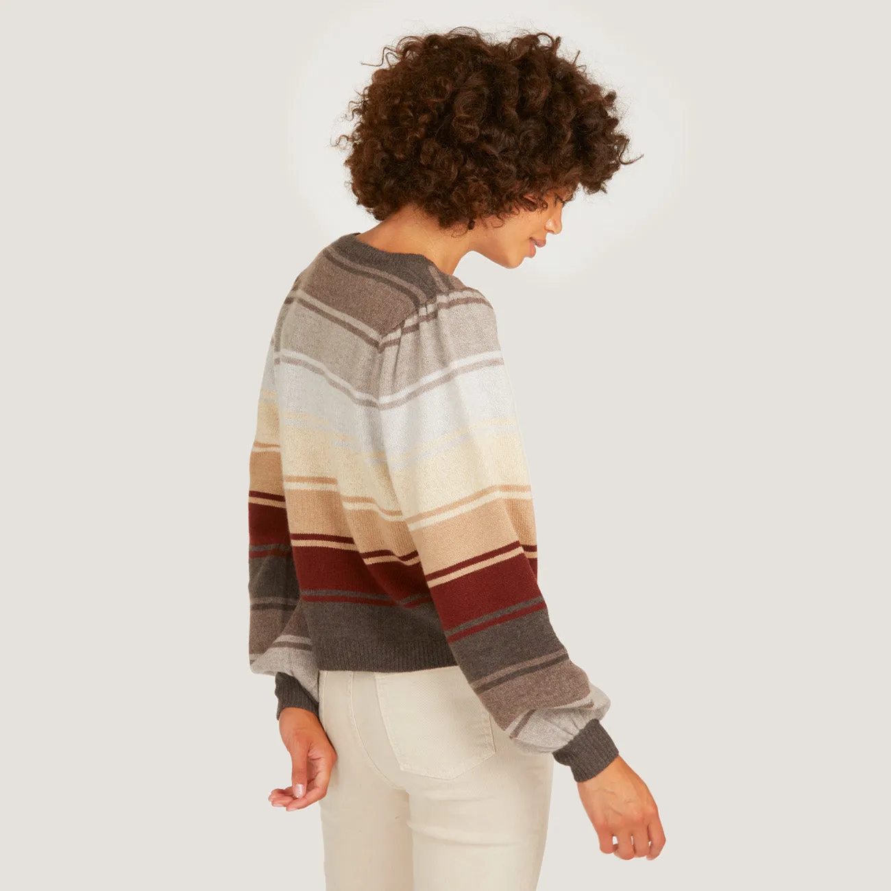 Puff Sleeve Rainbow Stripe Crew in Neutral sold by Autumn Cashmere product image thumbnail 5
