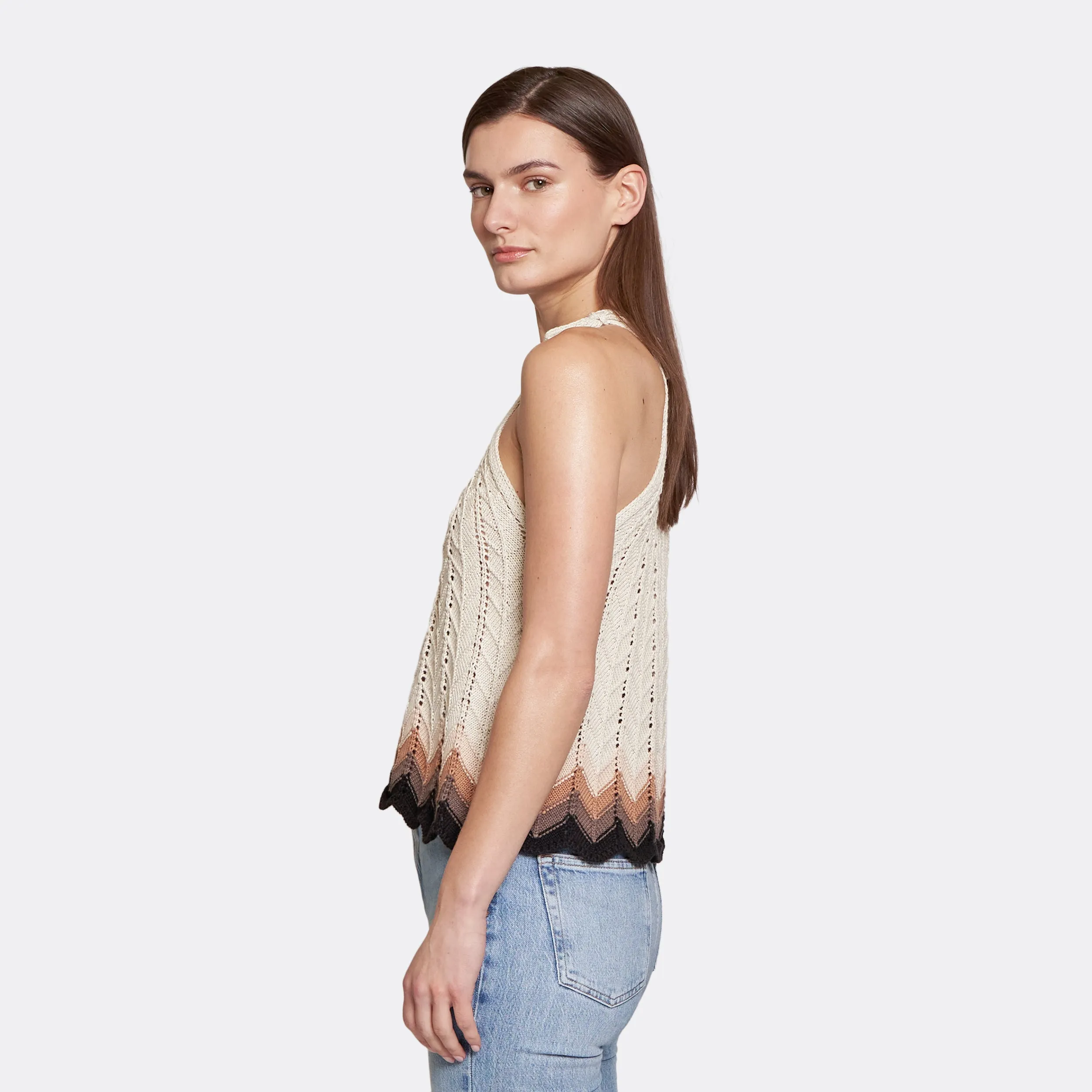 Zig Zag Stitch Flared Halter Tank in Hemp Neutral Combo sold by Autumn Cashmere product image thumbnail 3