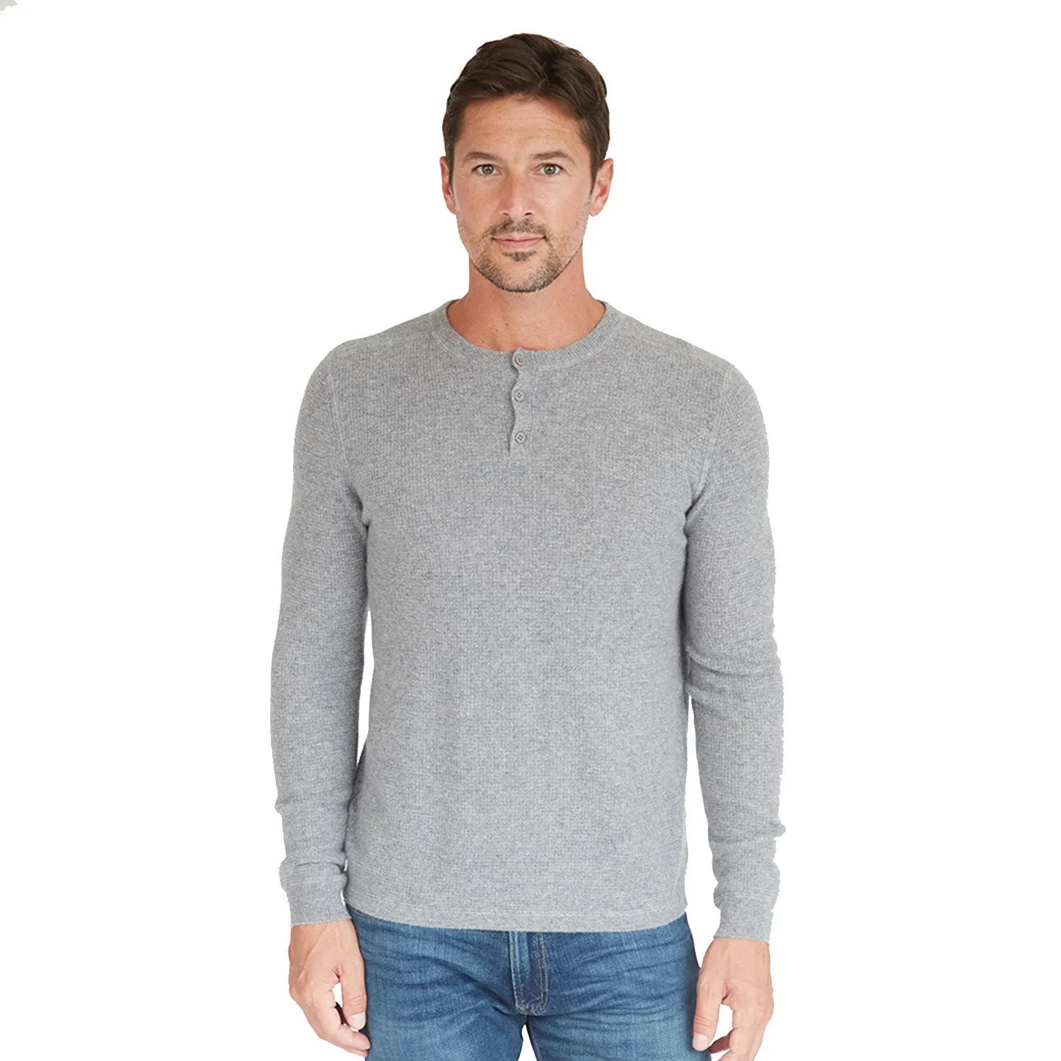 Thermal Henley with Yoke in Cement sold by Autumn Cashmere