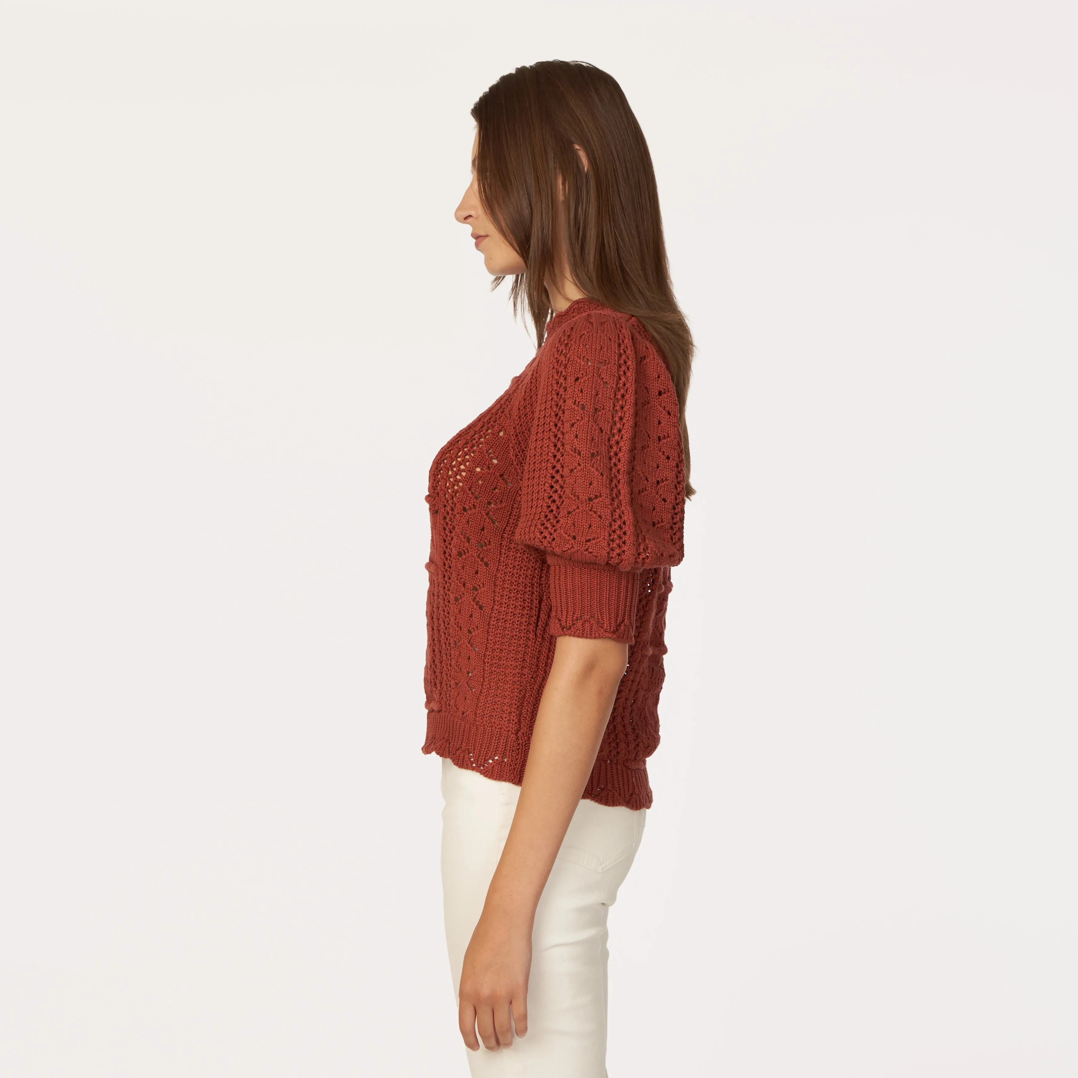 Puff Sleeve Tile Stitch Mock in Cognac sold by Autumn Cashmere product image thumbnail 2