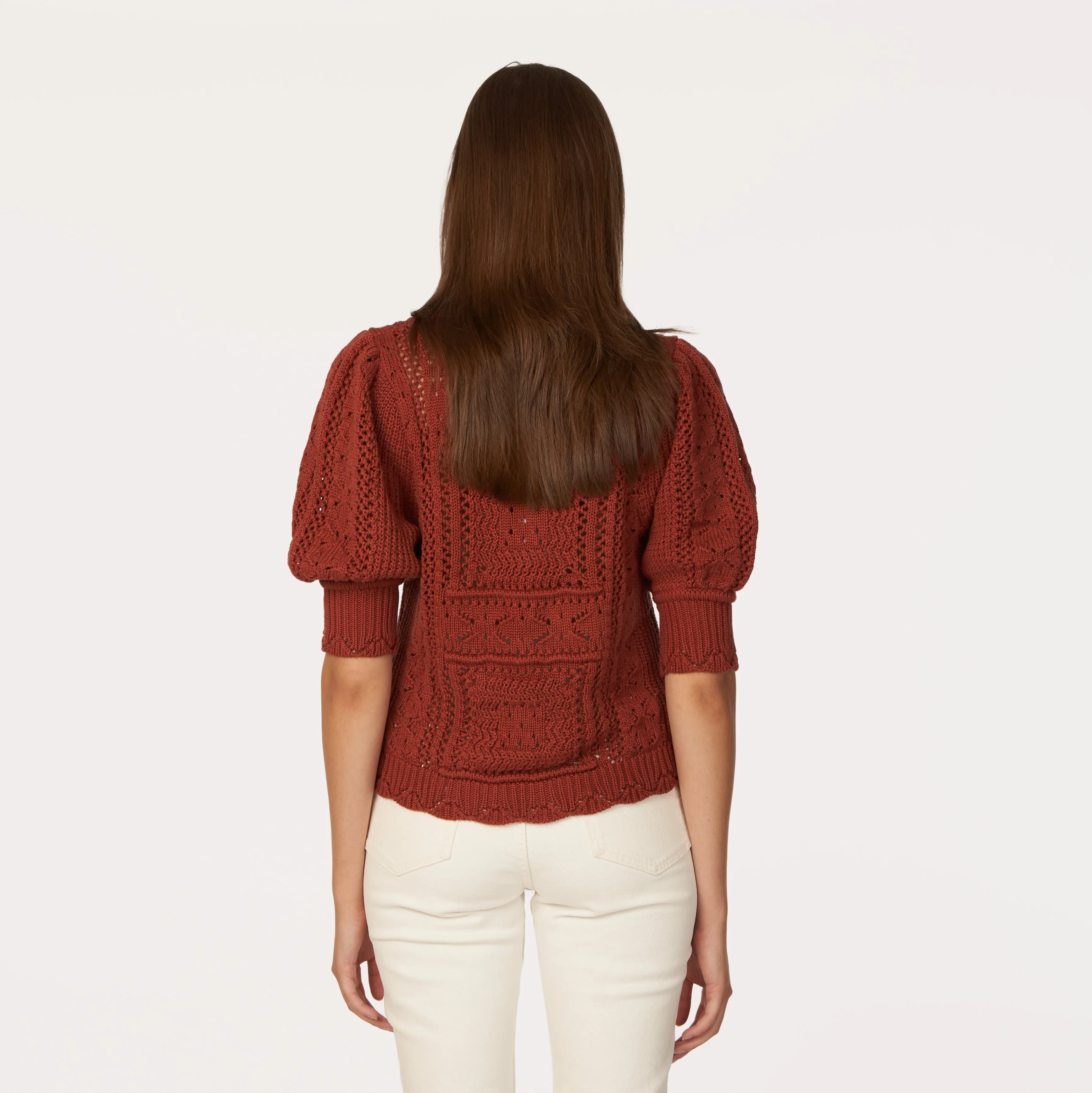 Puff Sleeve Tile Stitch Mock in Cognac sold by Autumn Cashmere product image thumbnail 3