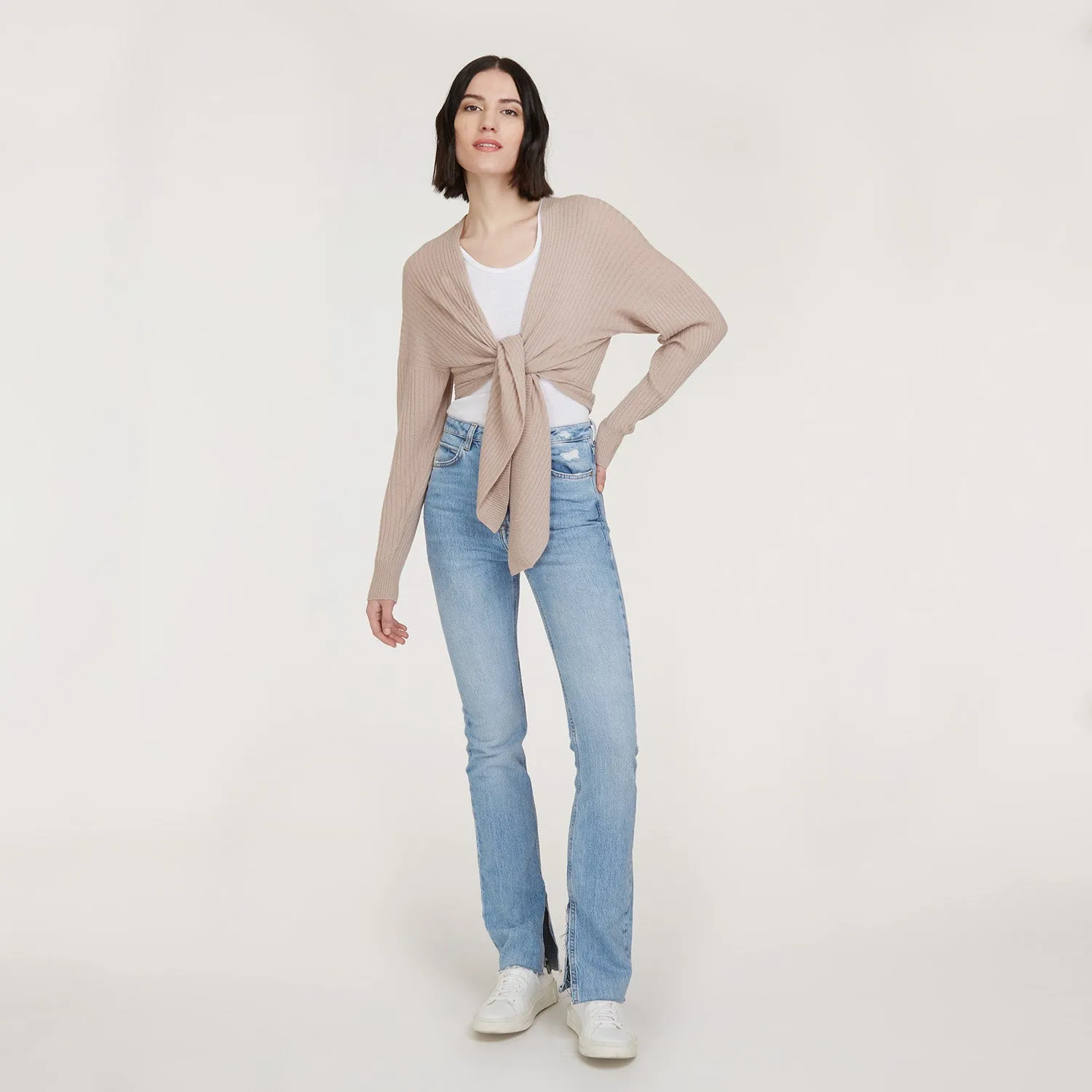 Tie Front Rib Cardigan in Fawn sold by Autumn Cashmere product image thumbnail 5