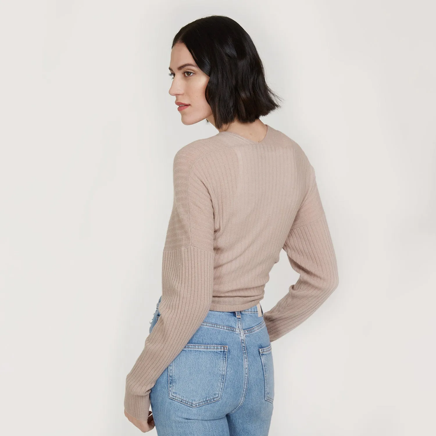 Tie Front Rib Cardigan in Fawn sold by Autumn Cashmere product image thumbnail 4