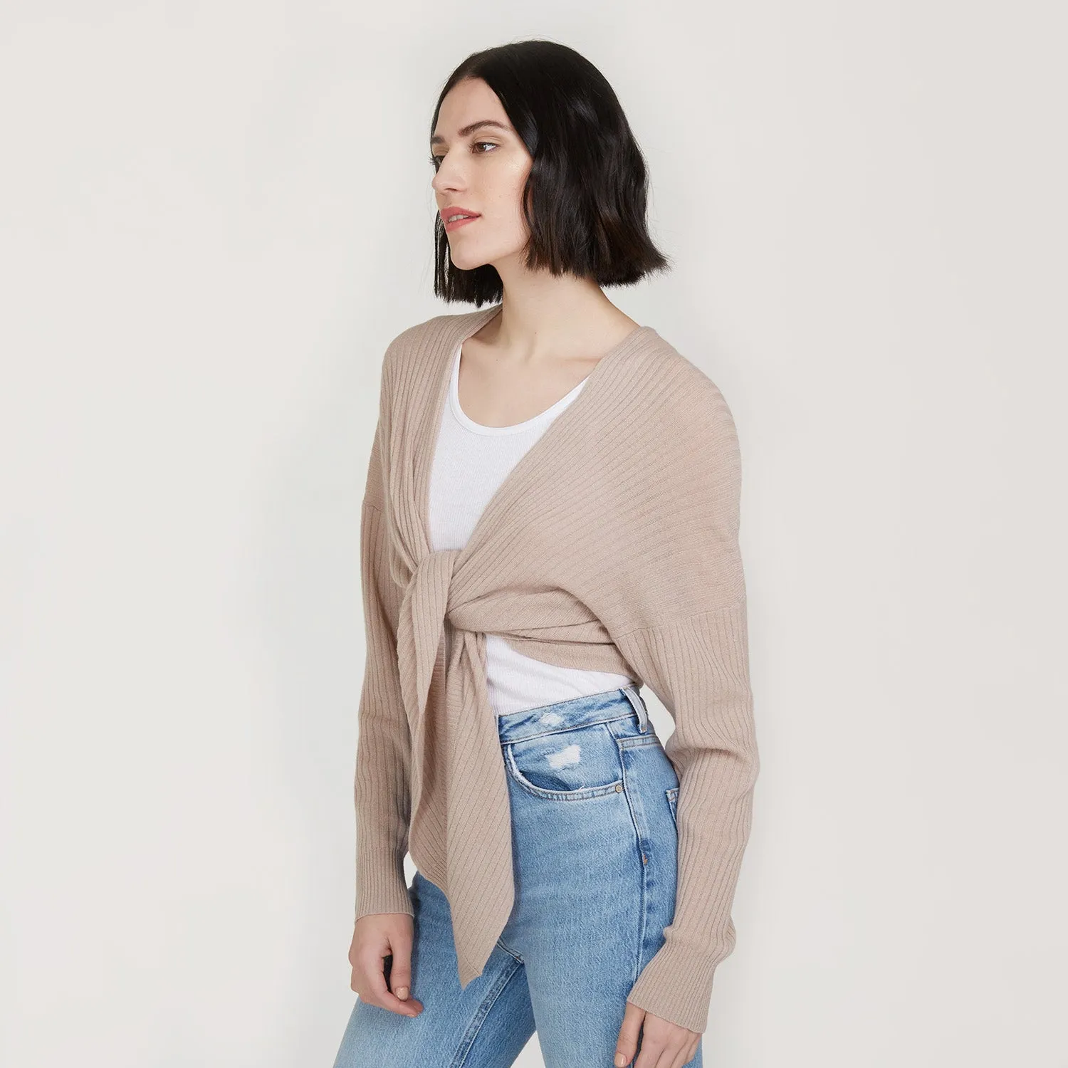 Tie Front Rib Cardigan in Fawn sold by Autumn Cashmere product image thumbnail 2