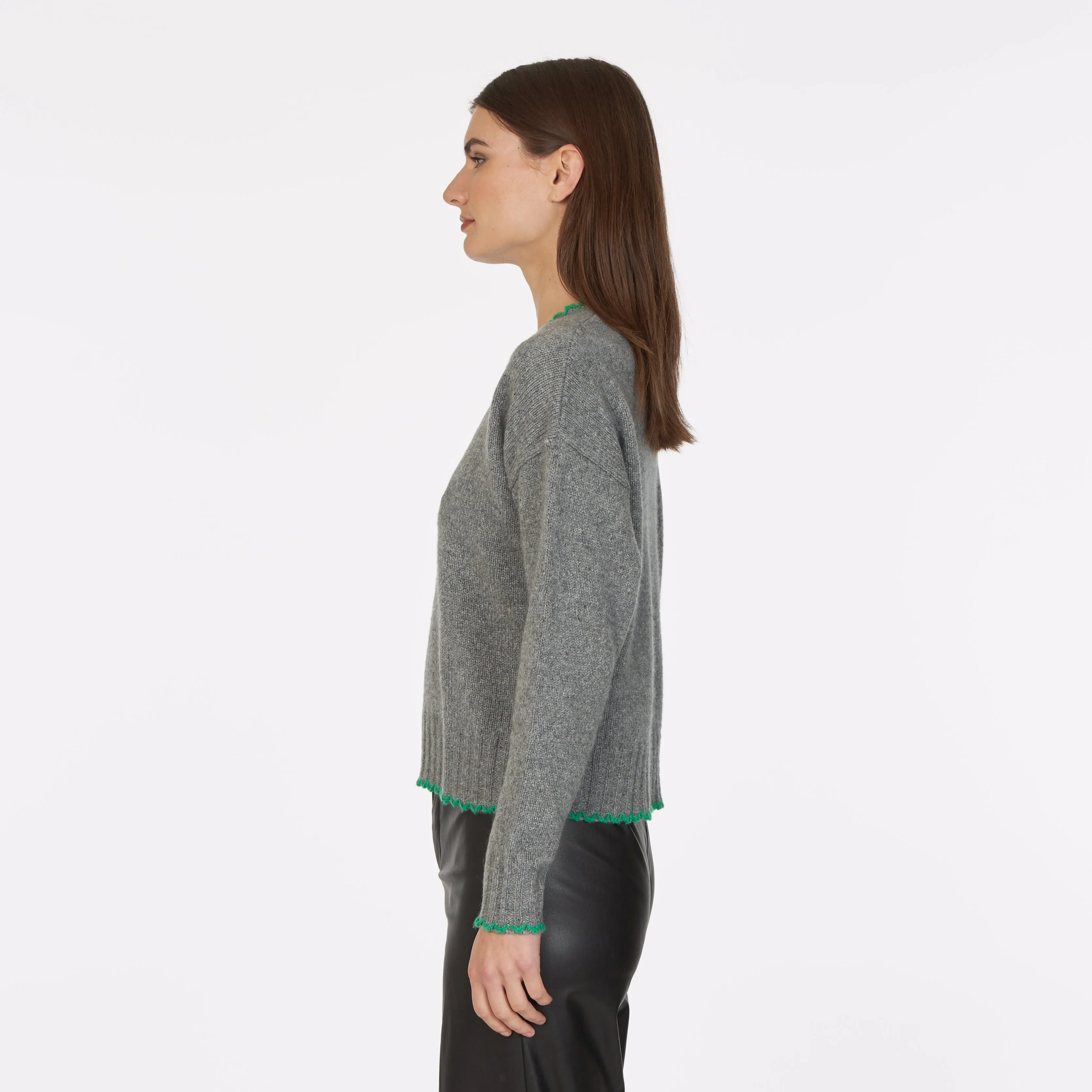 Tipped Crew in Cement/Leprechaun sold by Autumn Cashmere product image thumbnail 3