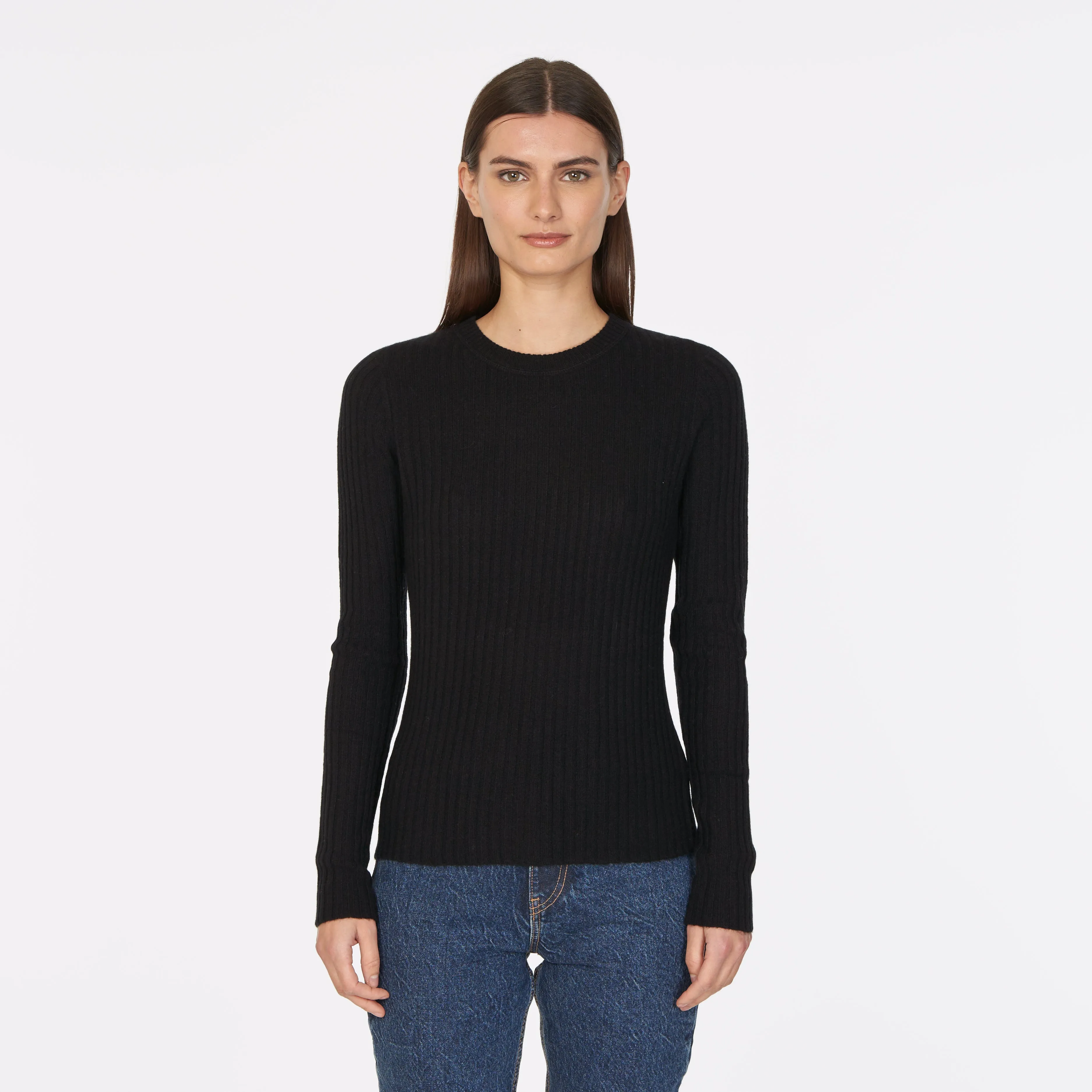 Rib Crew in Black sold by Autumn Cashmere