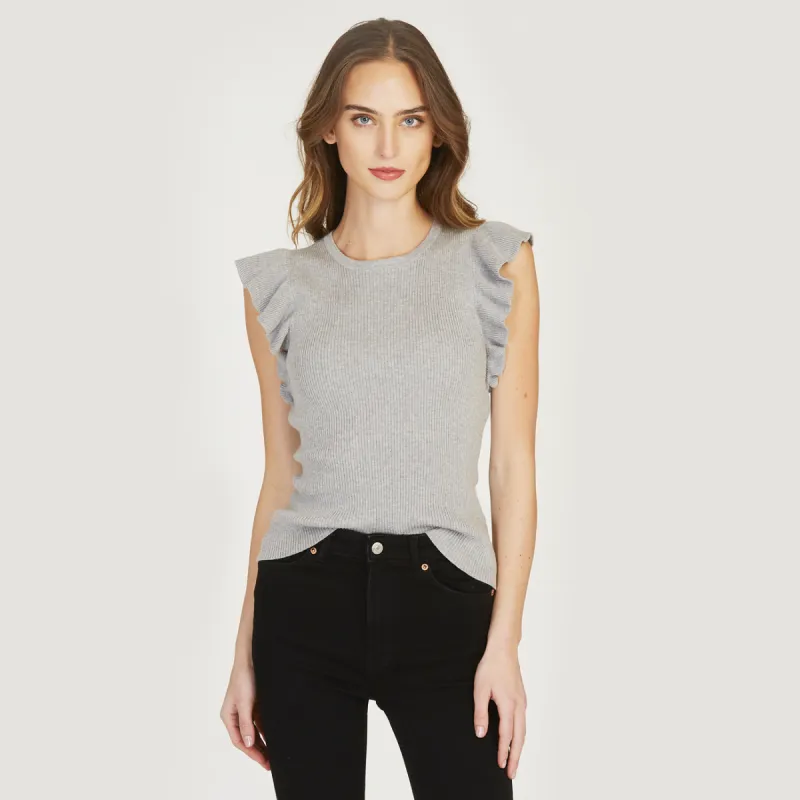 Rib Flutter Shoulder Crew sold by Autumn Cashmere