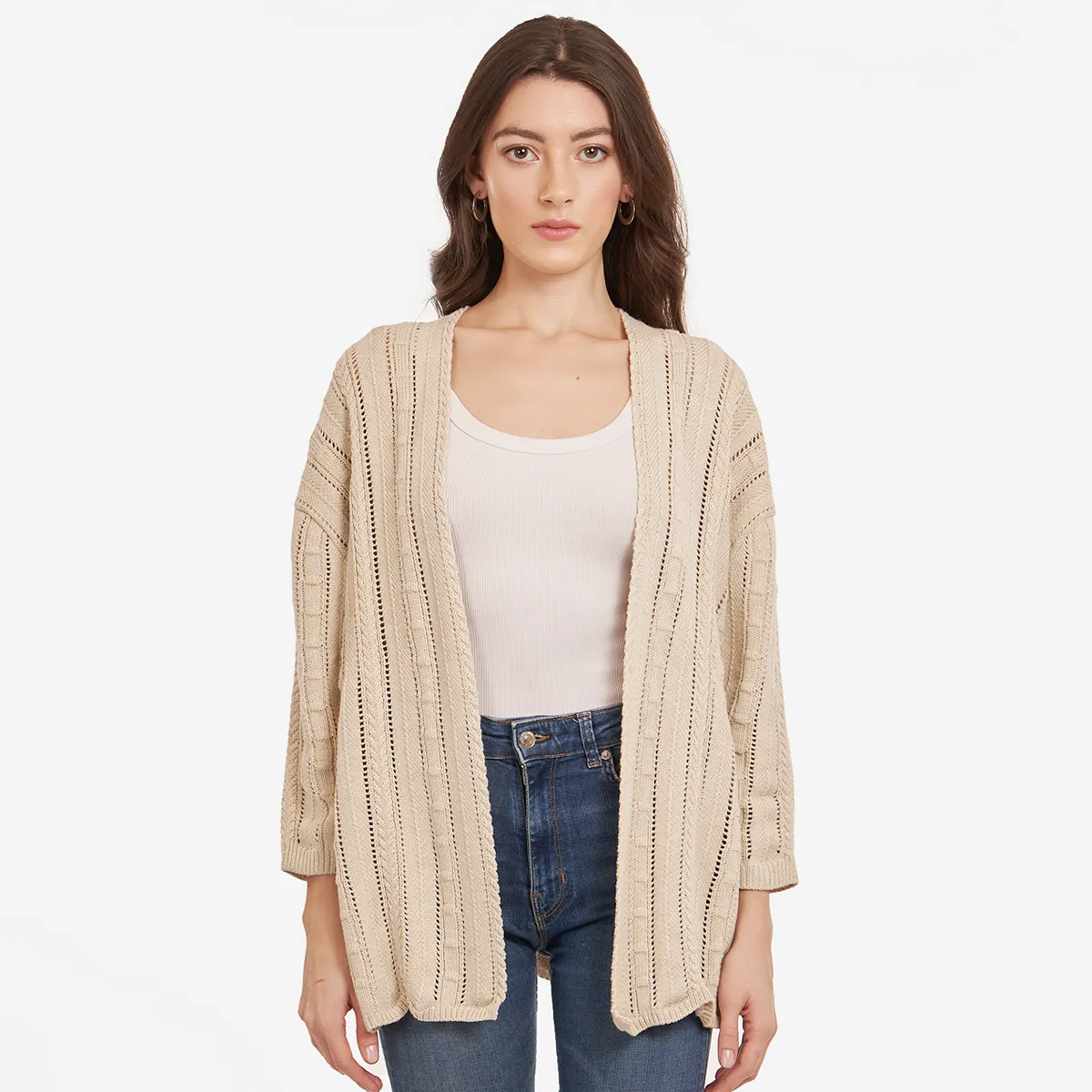 Open Pointelle Duster in Hemp sold by Autumn Cashmere