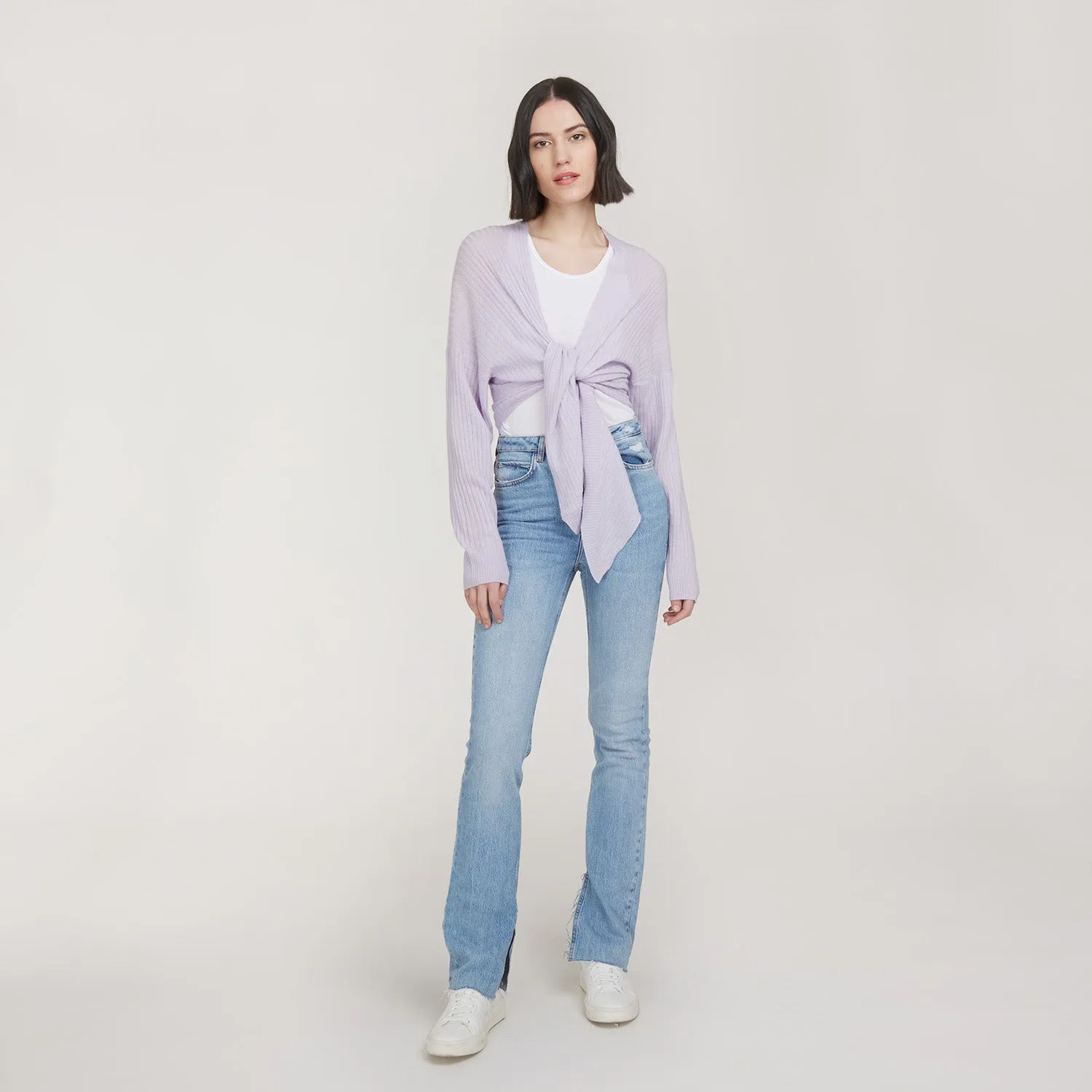 Tie Front Rib Cardigan in Horizon sold by Autumn Cashmere product image thumbnail 5