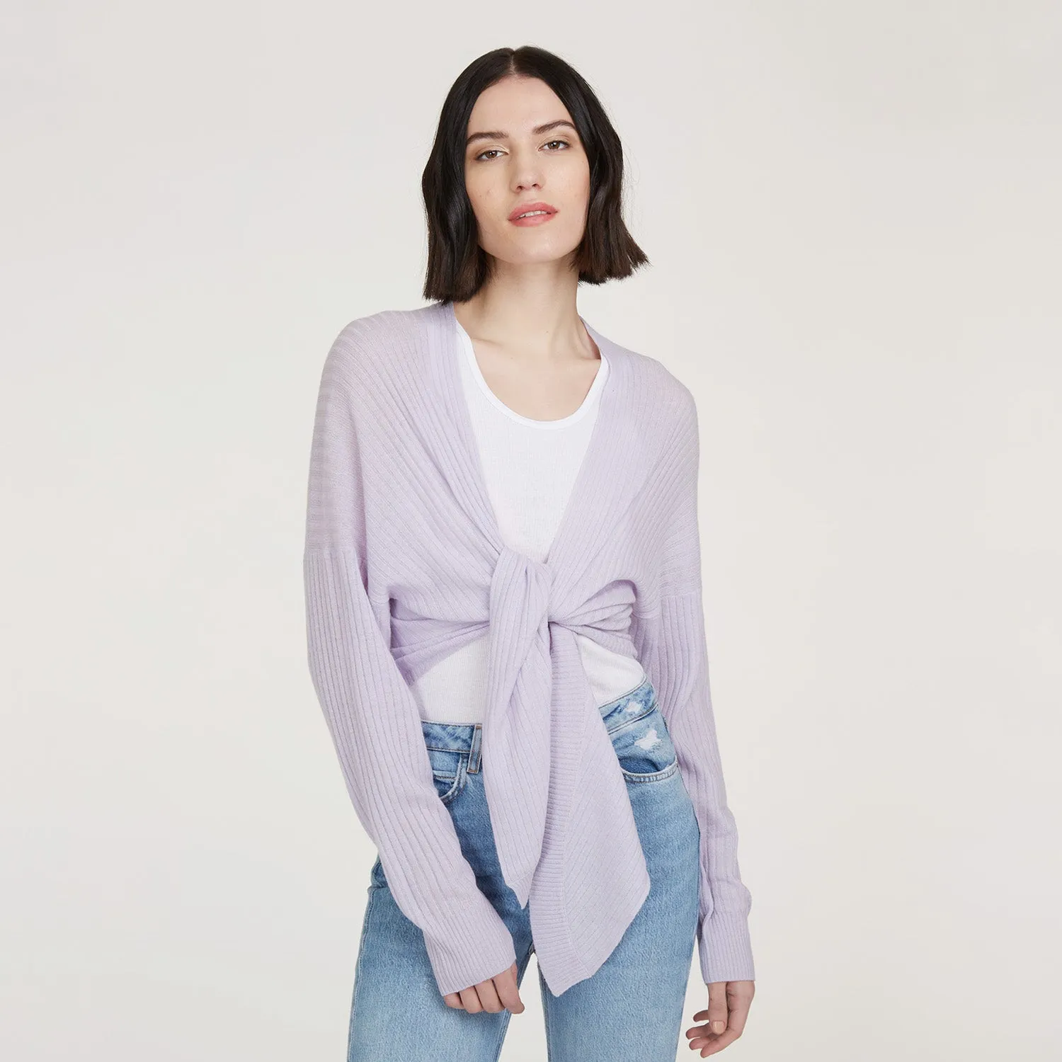 Tie Front Rib Cardigan in Horizon sold by Autumn Cashmere product image thumbnail 3