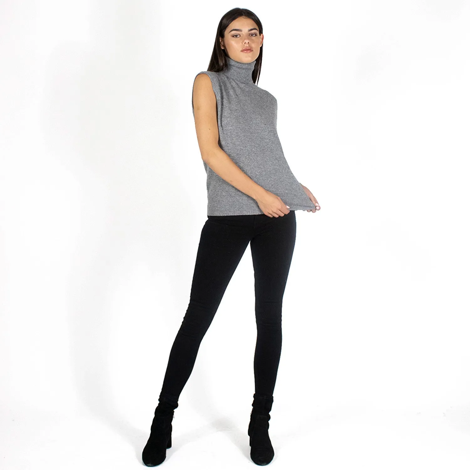 Relaxed Fit Sleeveless Turtleneck in Cement sold by Autumn Cashmere product image thumbnail 2