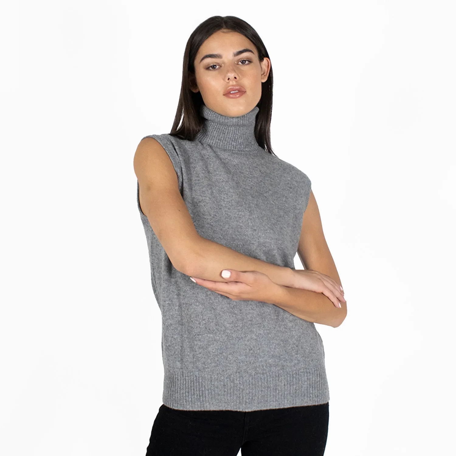 Relaxed Fit Sleeveless Turtleneck in Cement sold by Autumn Cashmere product image thumbnail 3