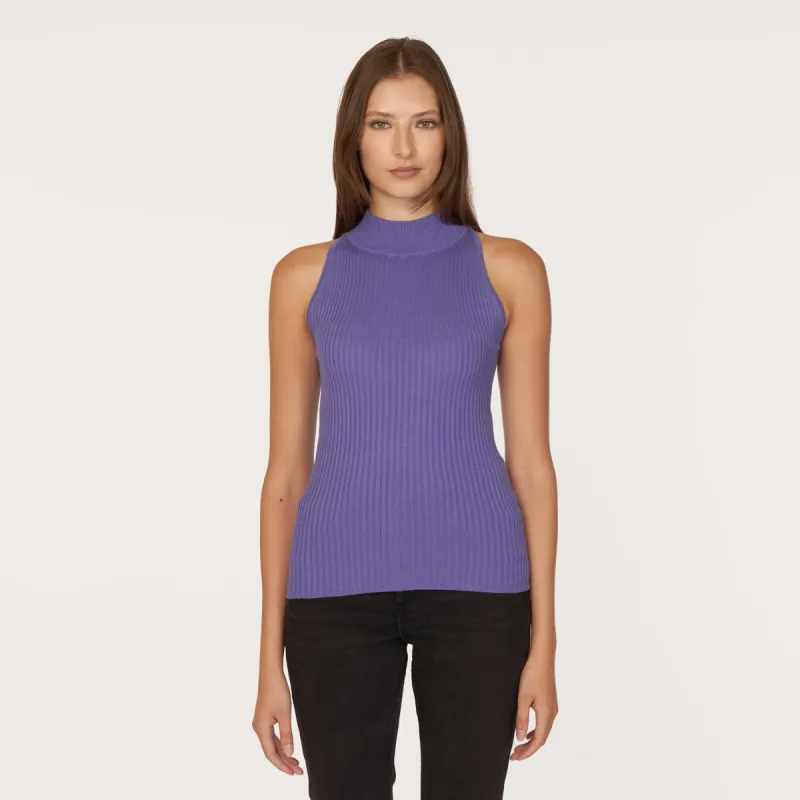 Rib Mock Halter in Amethyst sold by Autumn Cashmere