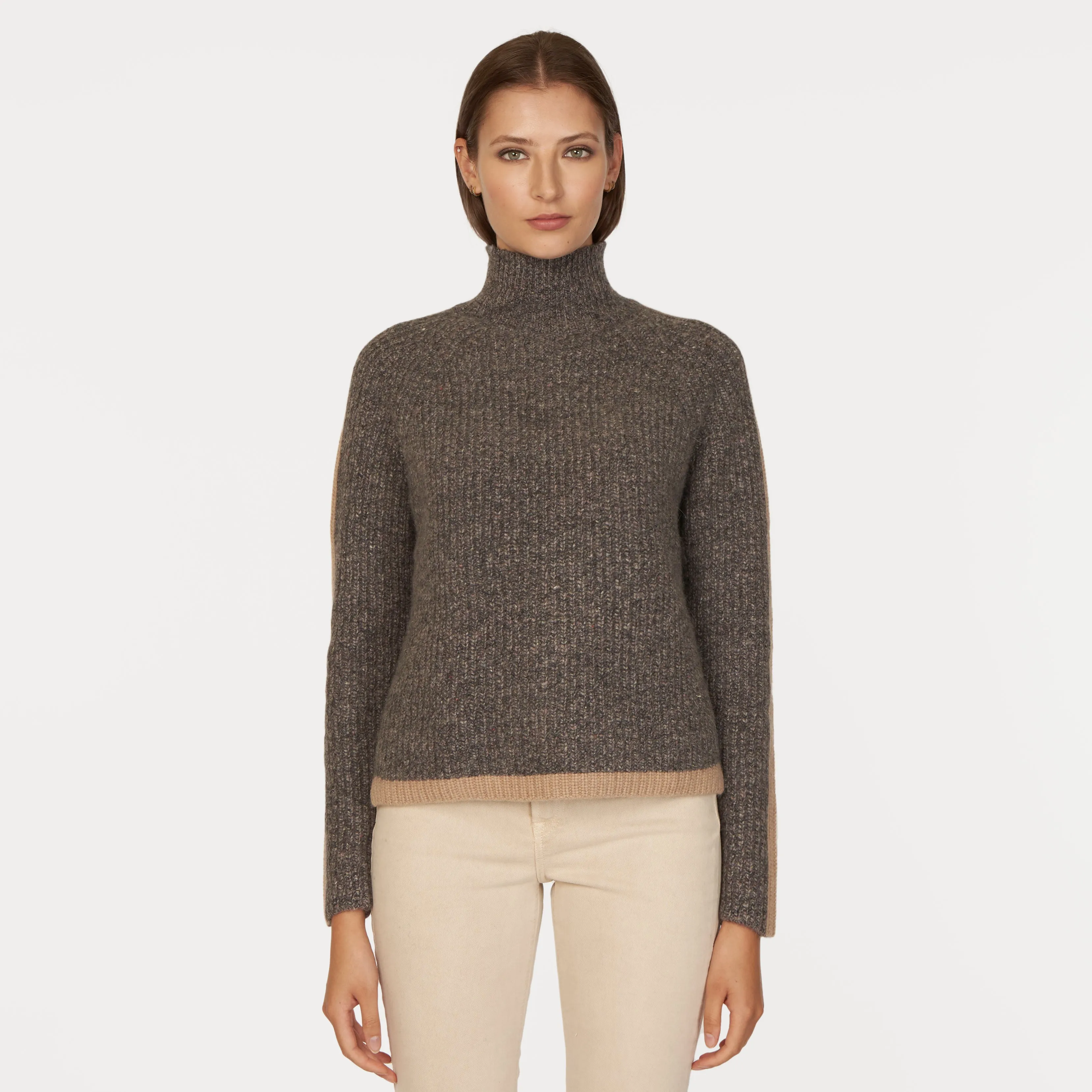 Tipped Tweed Mock w/ Rib Raglan Detail sold by Autumn Cashmere