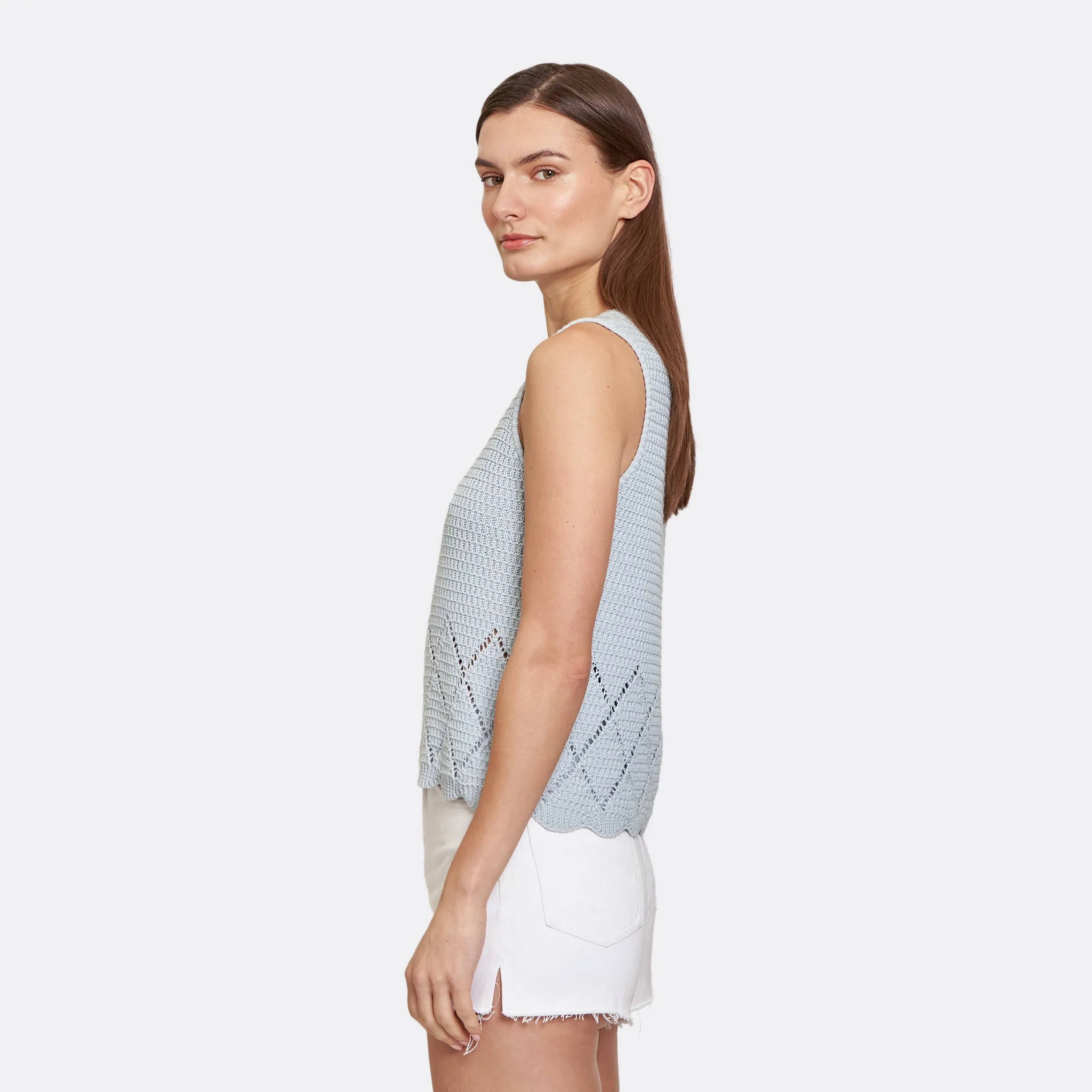 Texture Stitch Shell w/ Pointelle Diamond Border in Glacier sold by Autumn Cashmere product image thumbnail 3