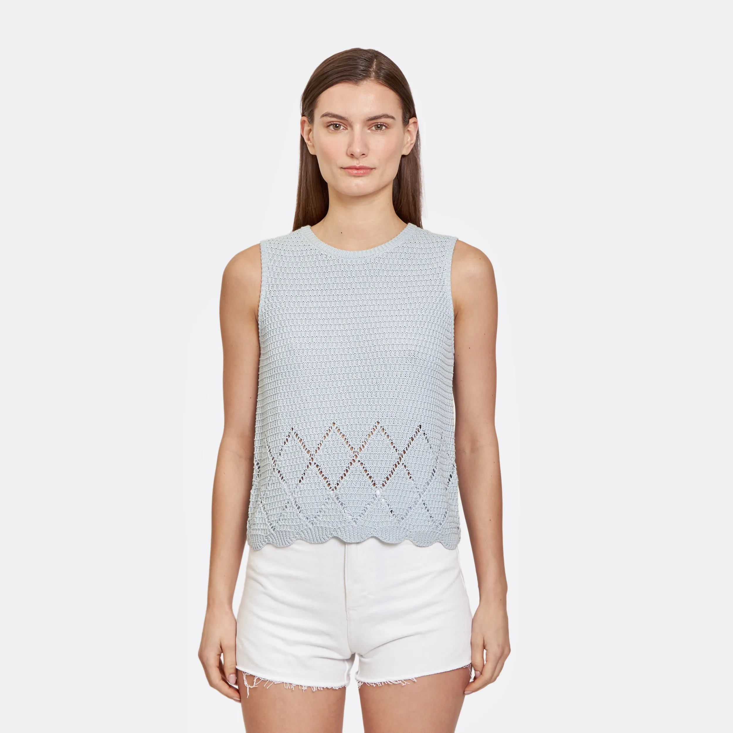 Texture Stitch Shell w/ Pointelle Diamond Border in Glacier sold by Autumn Cashmere