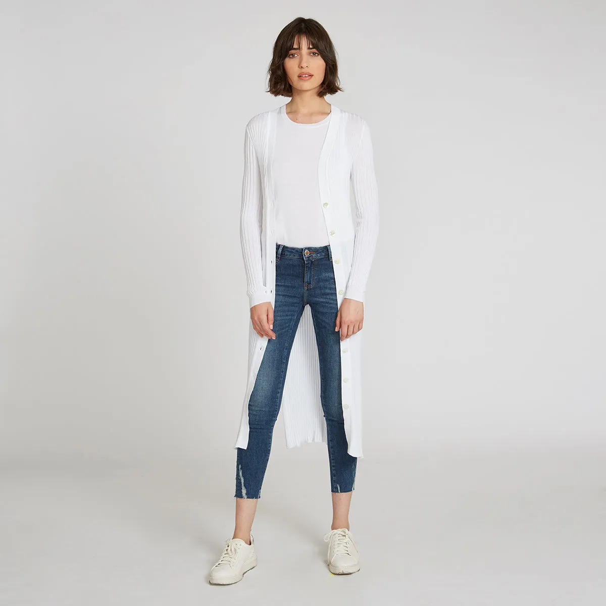 Cotton Rib Maxi Cardigan in Bleach White sold by Autumn Cashmere