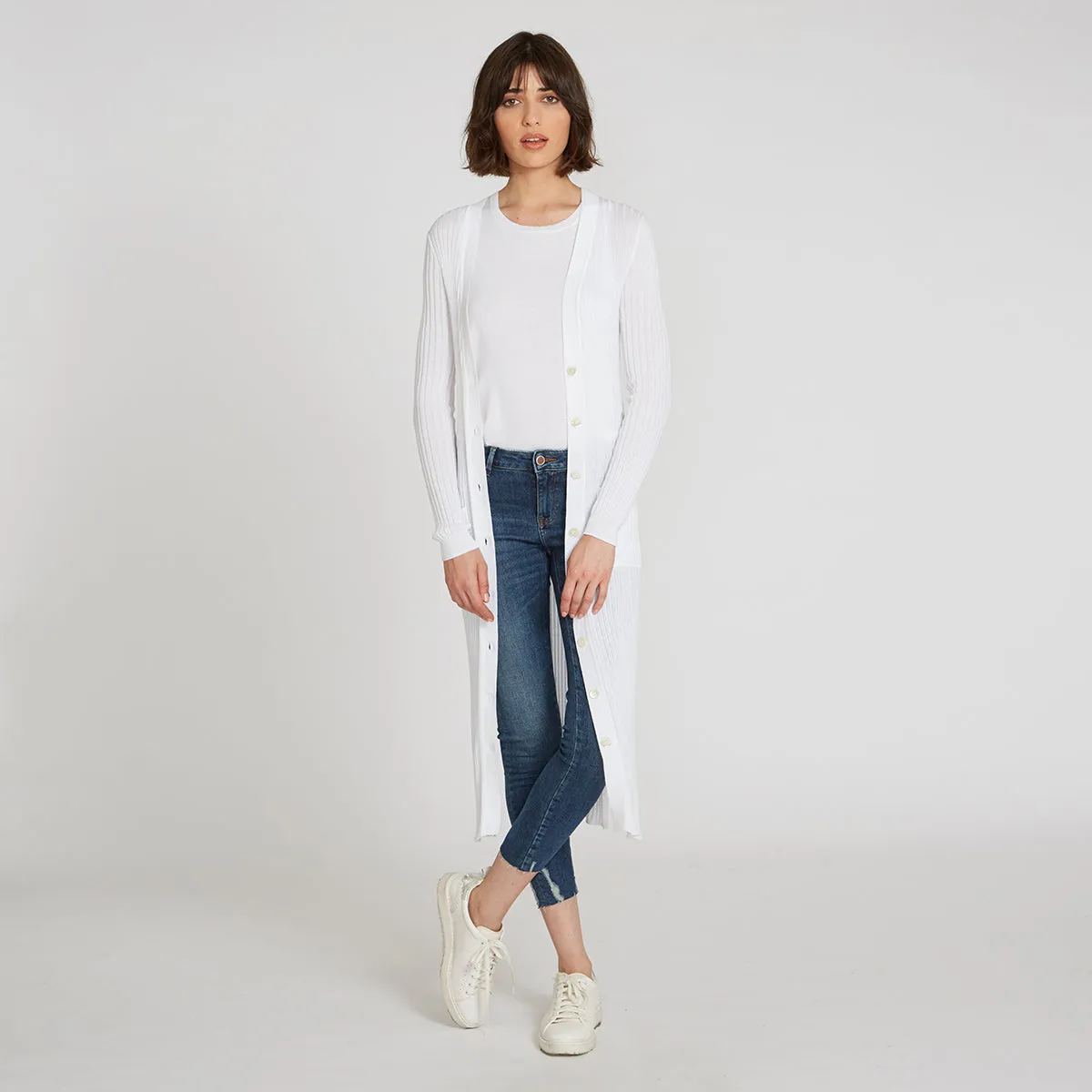 Cotton Rib Maxi Cardigan in Bleach White sold by Autumn Cashmere product image thumbnail 3