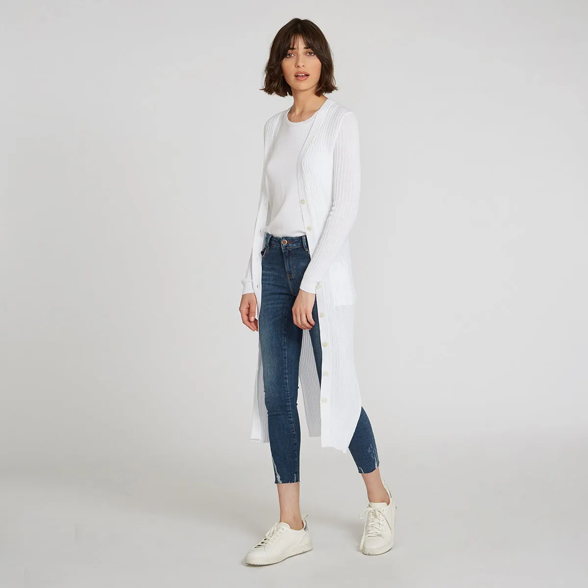 Cotton Rib Maxi Cardigan in Bleach White sold by Autumn Cashmere product image thumbnail 2