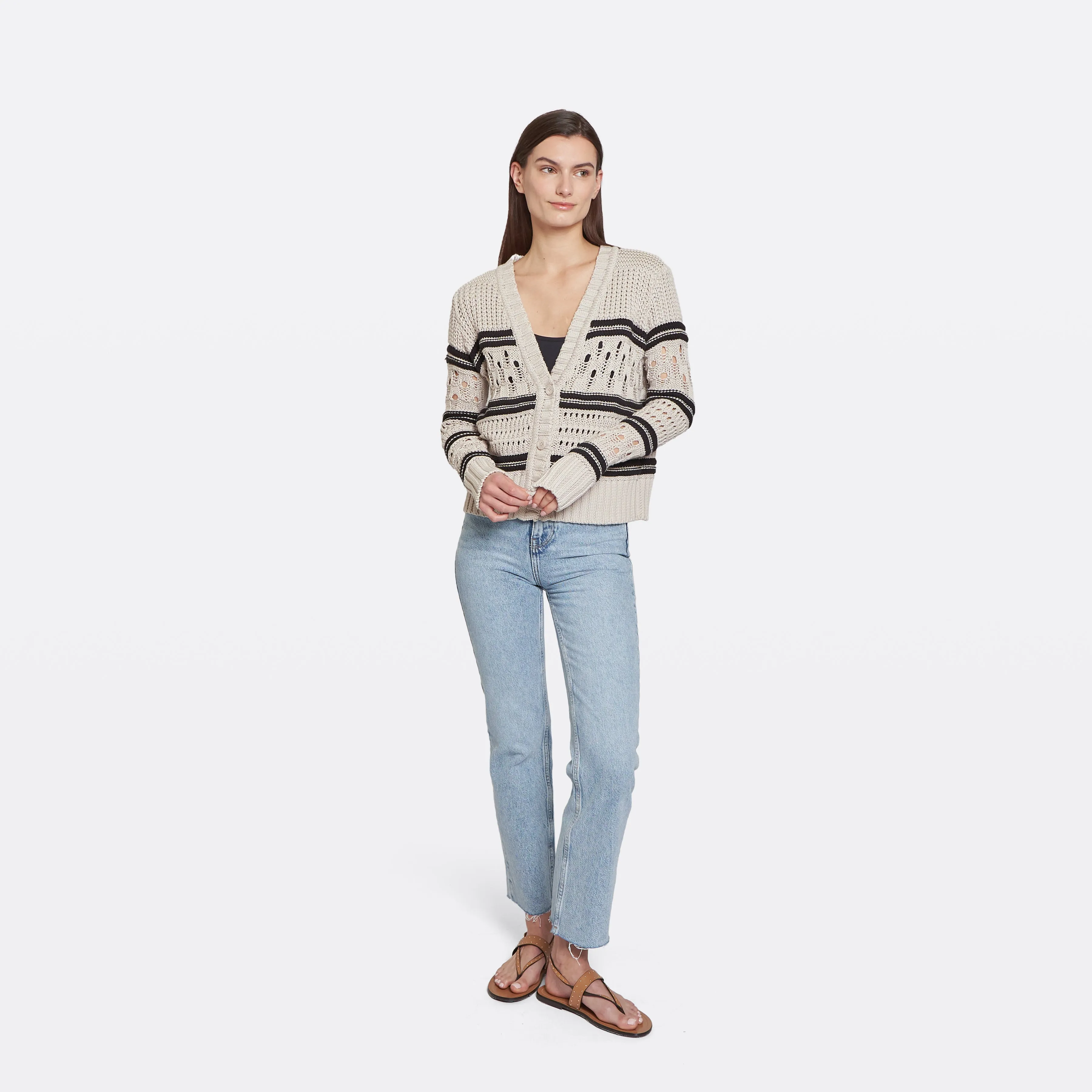 Chunky Multi Stitch Cardigan in Sand Dollar/Black sold by Autumn Cashmere product image thumbnail 5