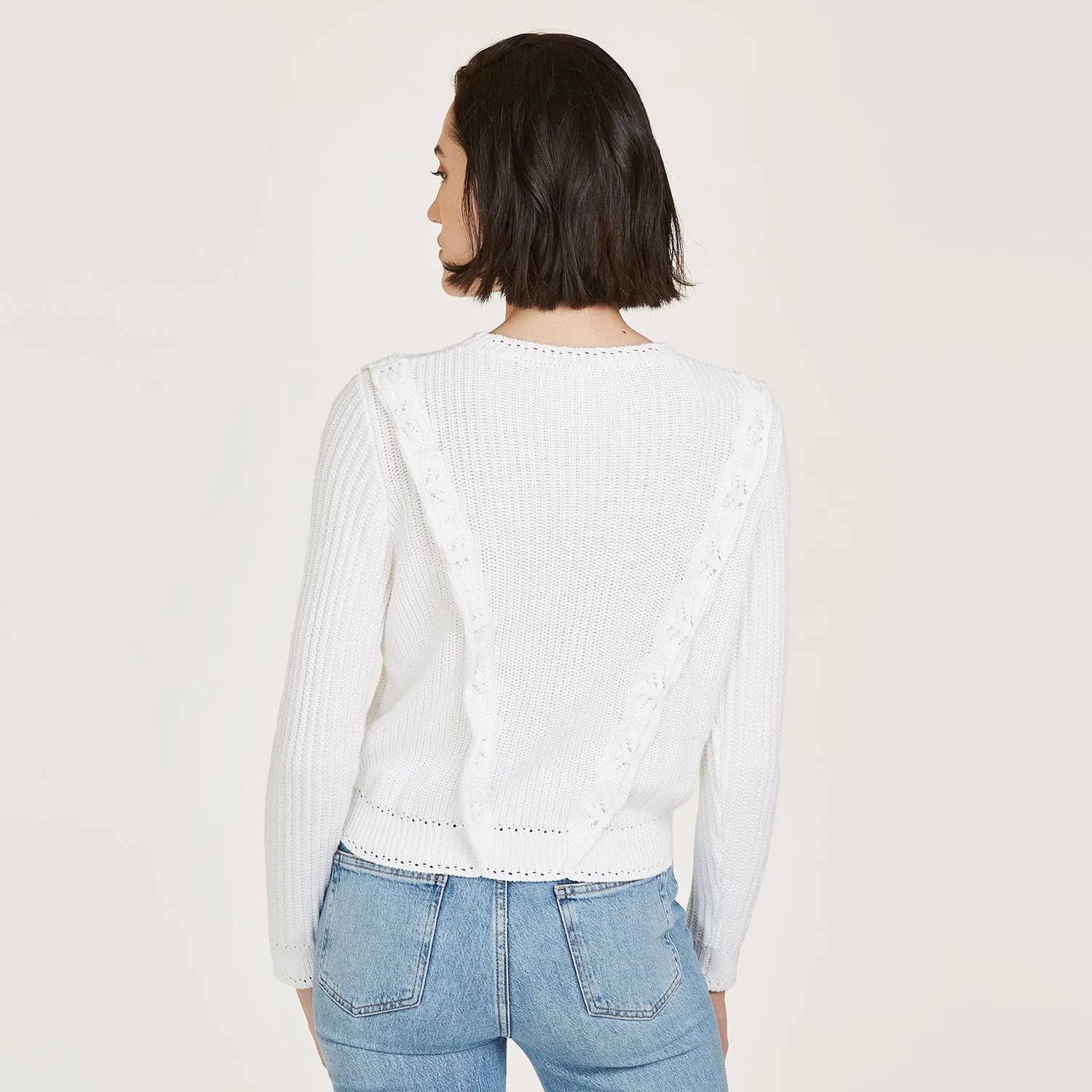 Pointelle Cable Shaker Crew in White sold by Autumn Cashmere product image thumbnail 4