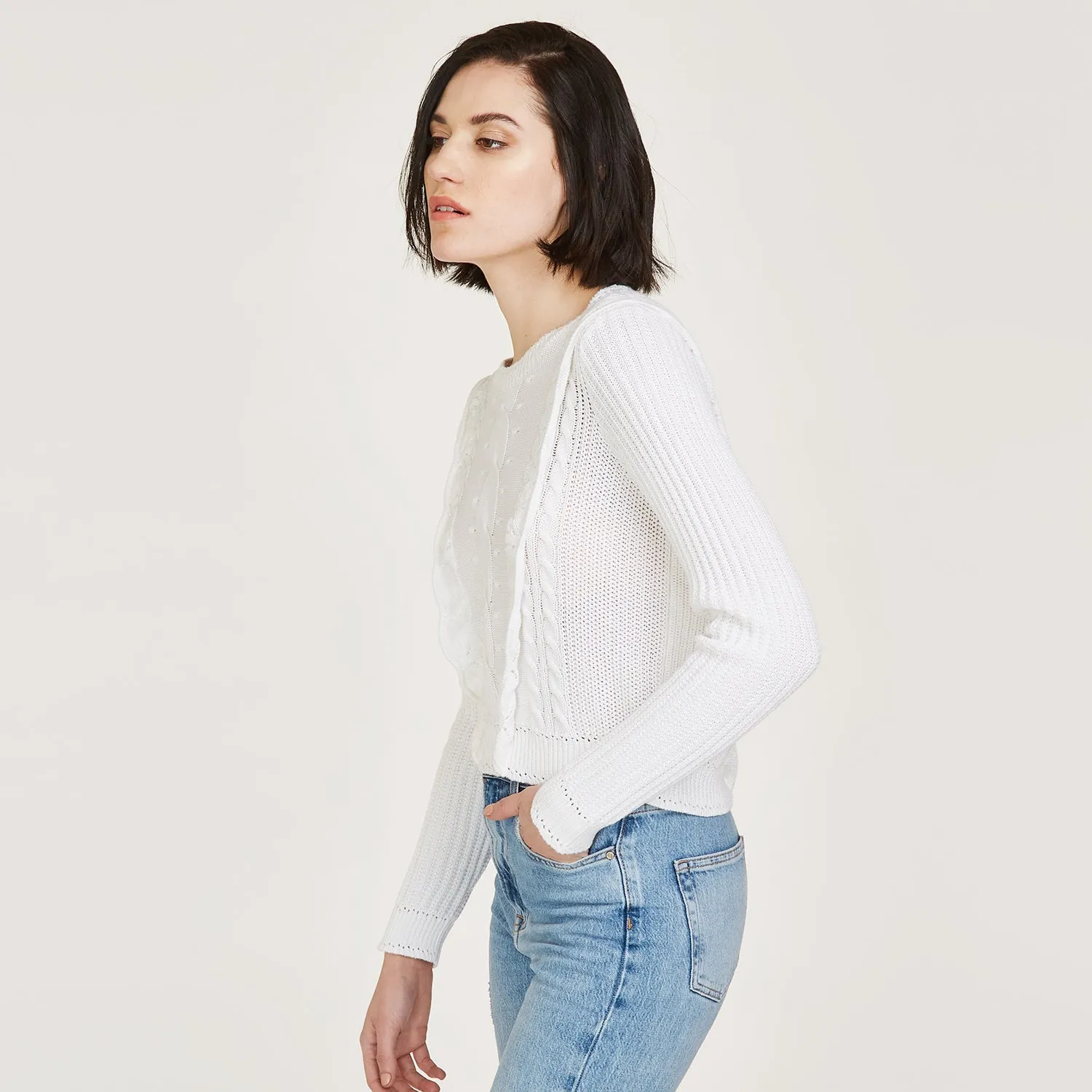 Pointelle Cable Shaker Crew in White sold by Autumn Cashmere product image thumbnail 3