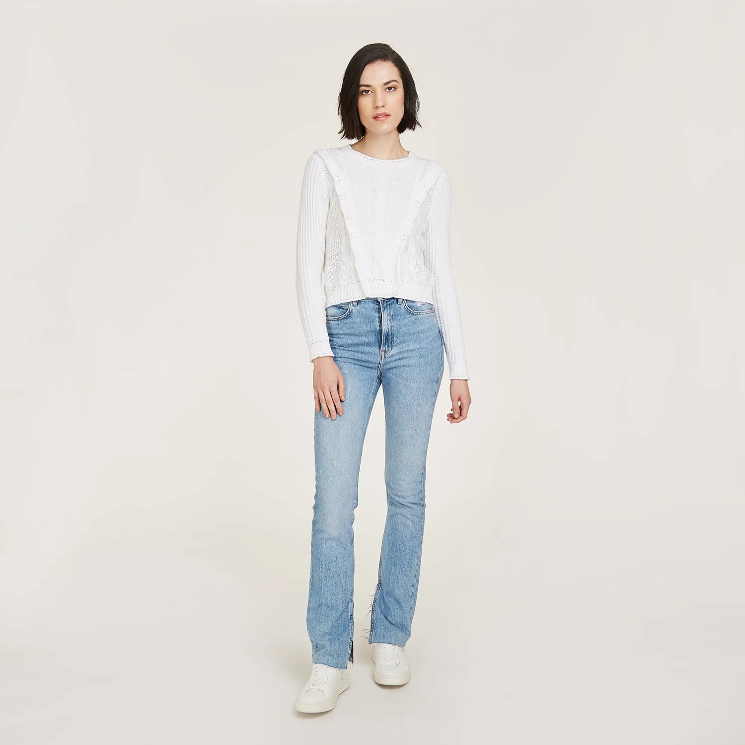 Pointelle Cable Shaker Crew in White sold by Autumn Cashmere product image thumbnail 5