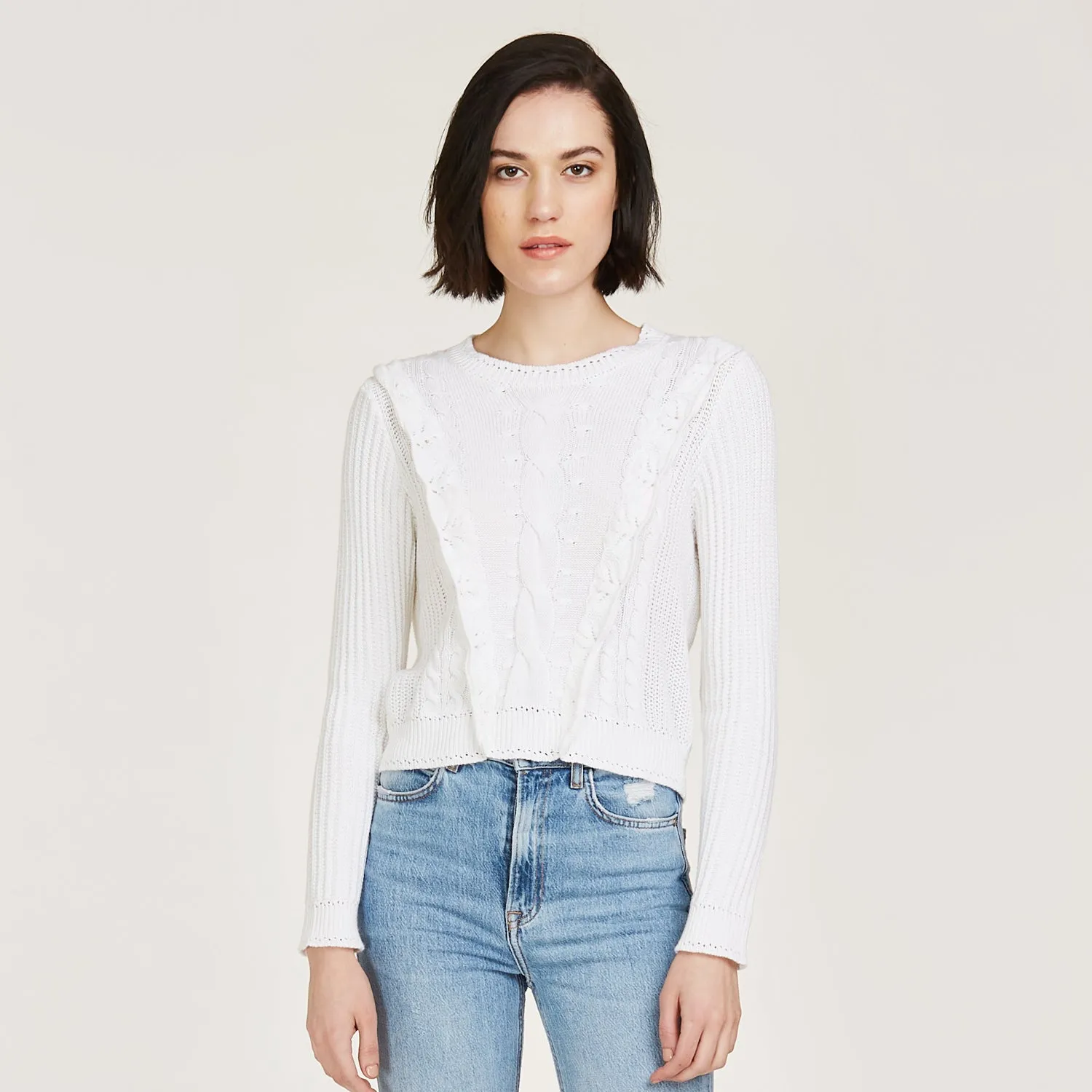 Pointelle Cable Shaker Crew in White sold by Autumn Cashmere product image thumbnail 2