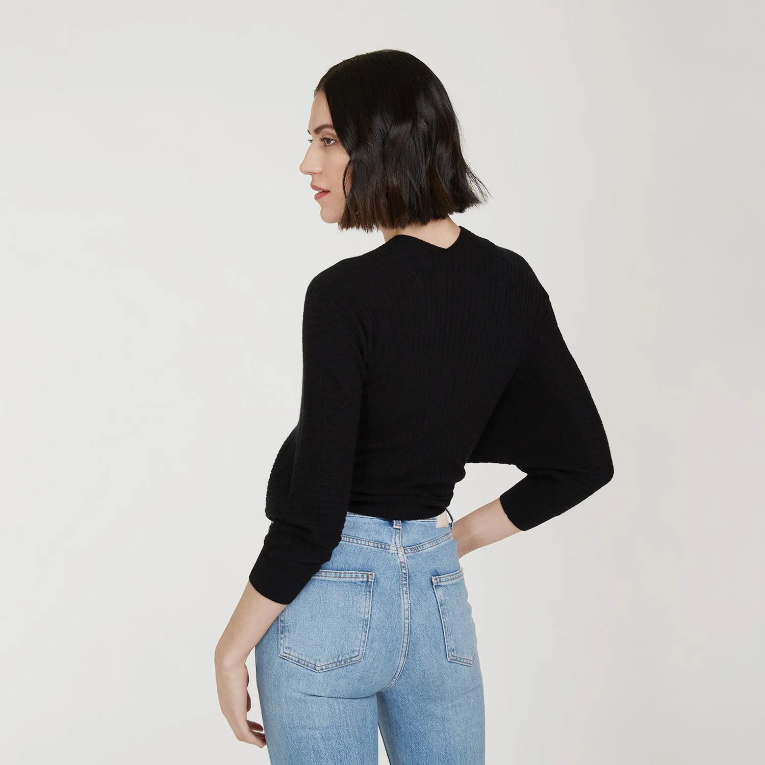 Rib Fringed Tie Front Dolman in Black sold by Autumn Cashmere product image thumbnail 4