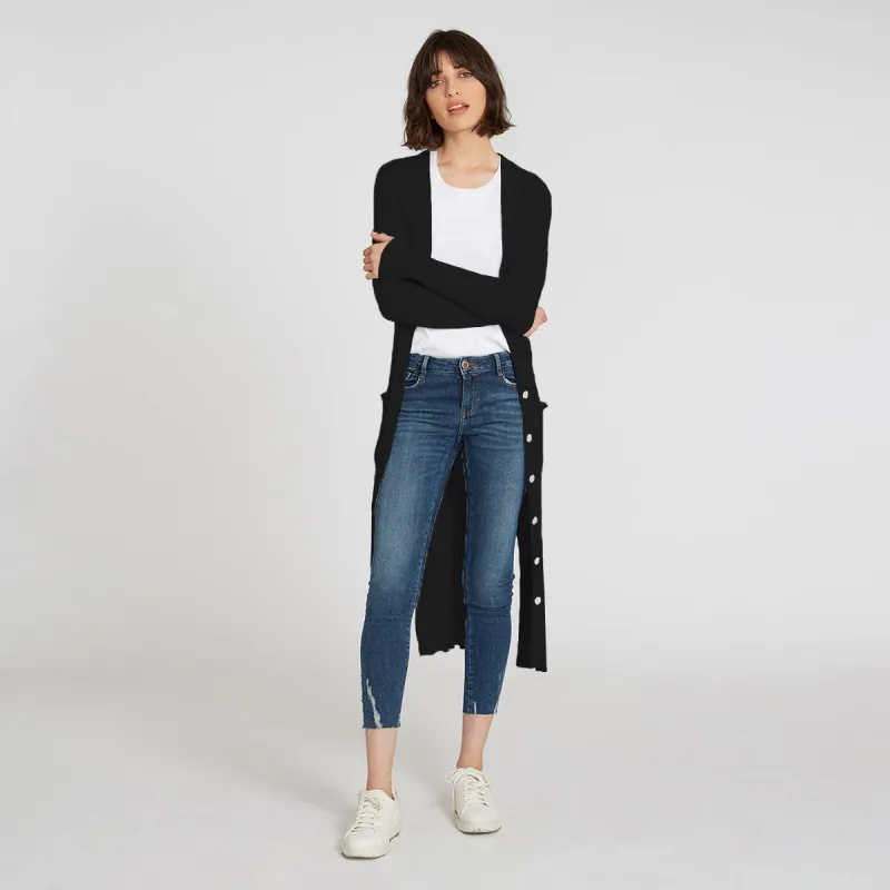 Cotton Rib Maxi Cardigan in Black sold by Autumn Cashmere