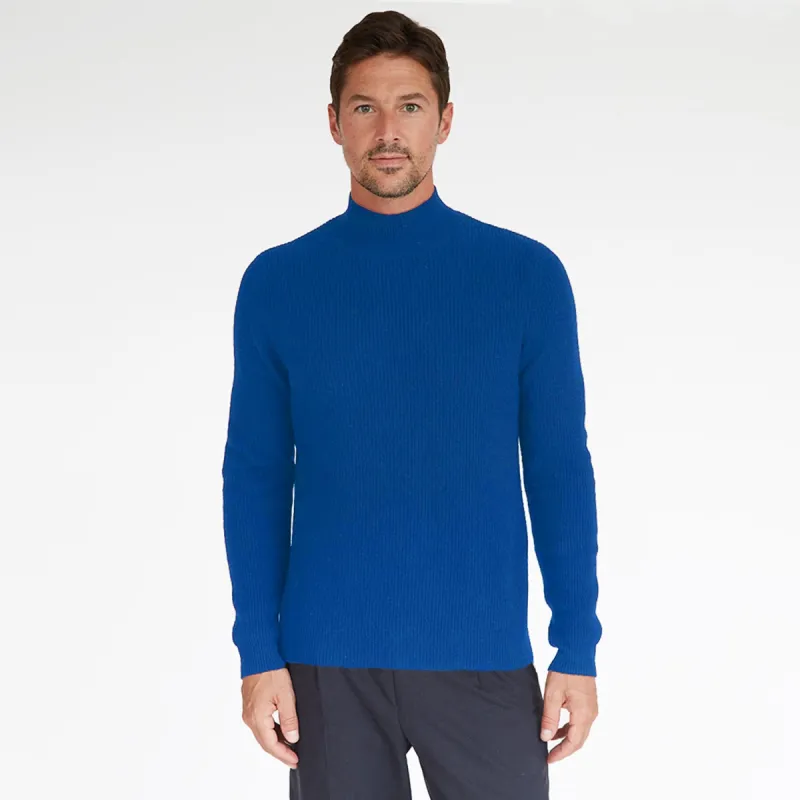 Mock Neck with Shaker Stitch in Electric Pale Blue sold by Autumn Cashmere