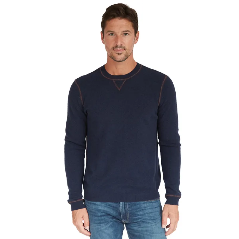 Double Coverstitch Crew in Navy/Merlot made by Autumn Cashmere