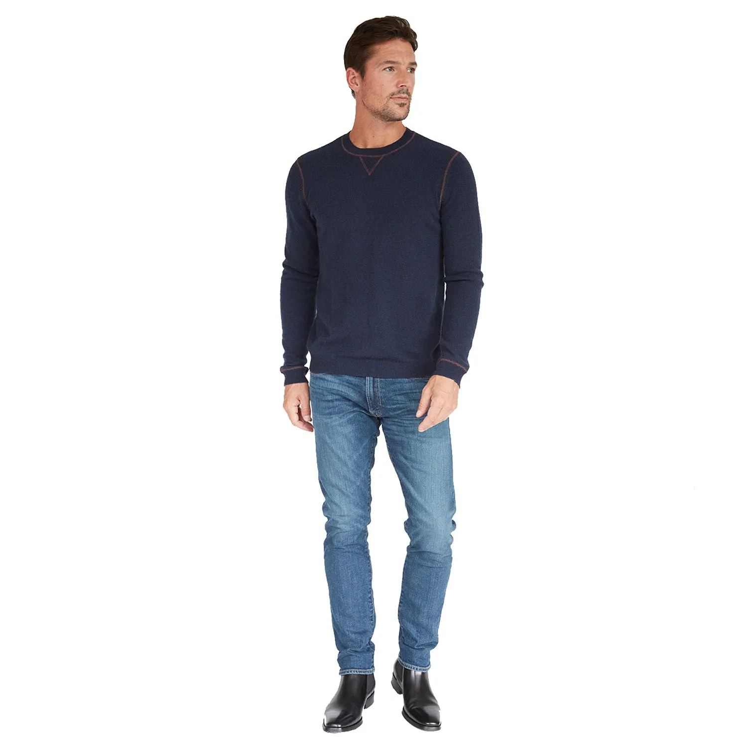 Double Coverstitch Crew in Navy/Merlot sold by Autumn Cashmere product image thumbnail 4