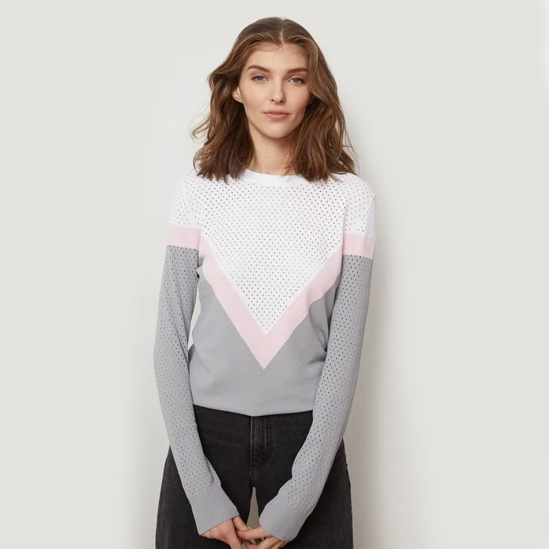 Mesh Color Block Yoke Crew made by Autumn Cashmere