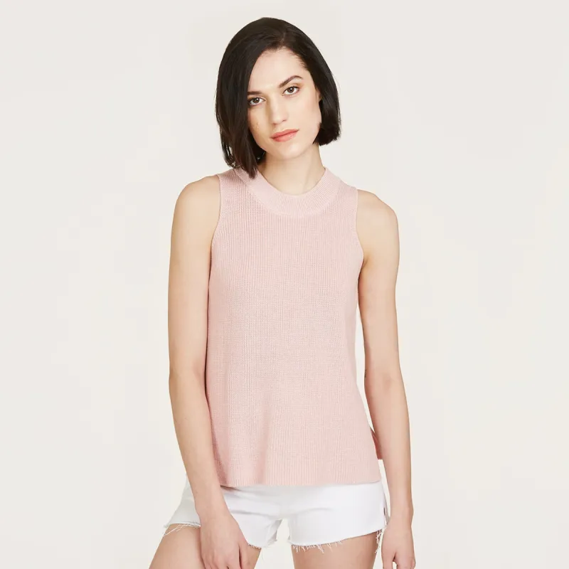 Sleeveless Shaker Crew in Pink Rose sold by Autumn Cashmere