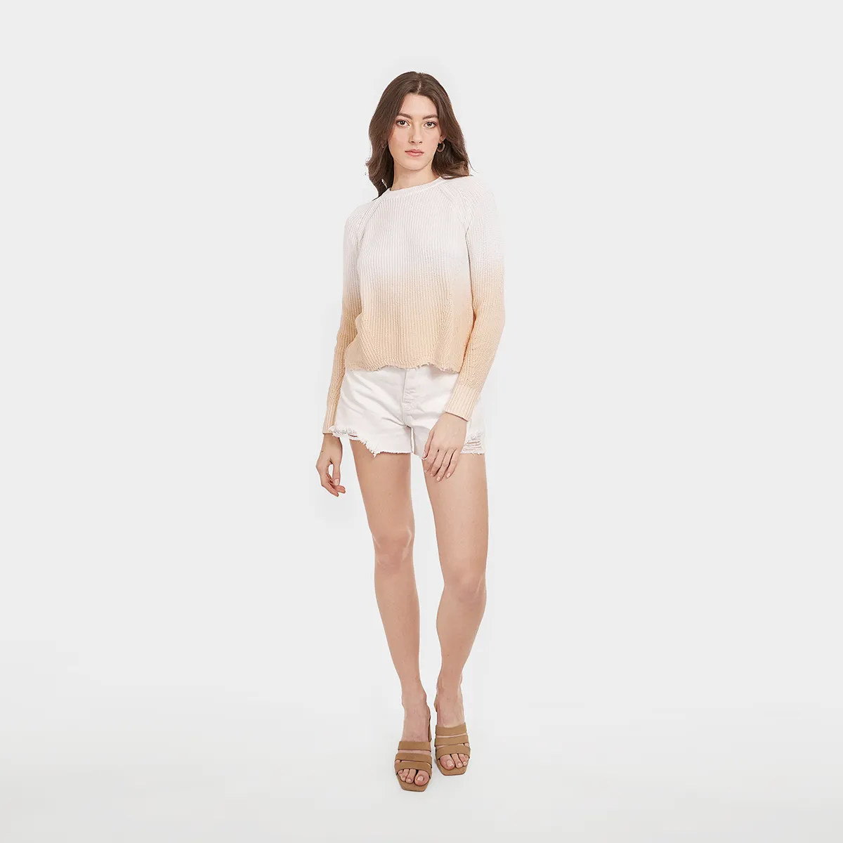 Dip Dye Scallop Shaker Crew in Bleach White/Latte sold by Autumn Cashmere product image thumbnail 5