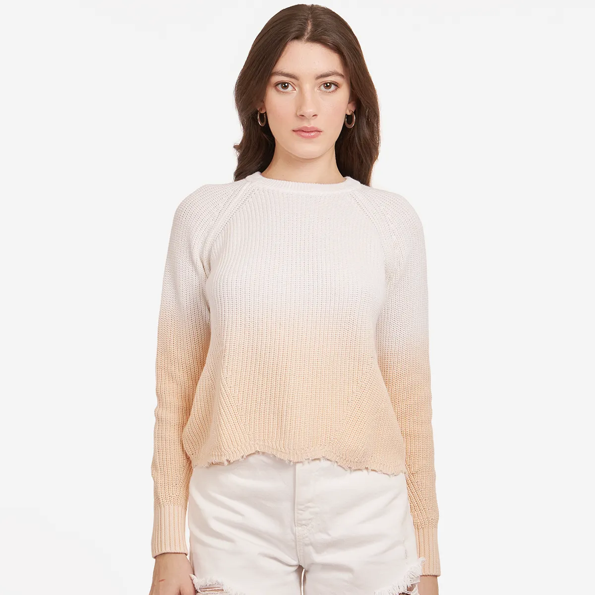 Dip Dye Scallop Shaker Crew in Bleach White/Latte sold by Autumn Cashmere product image thumbnail 2