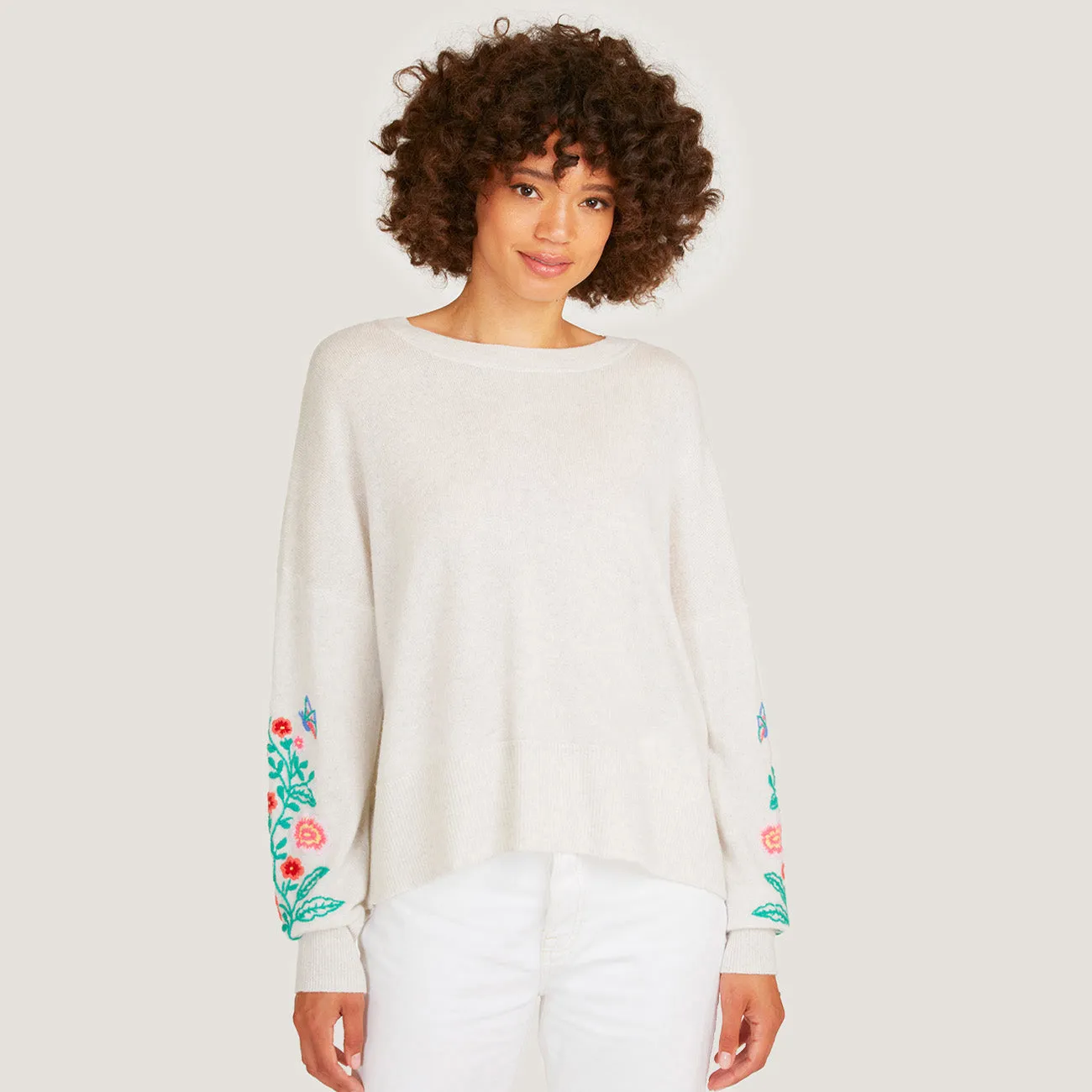Floral Butterfly Hand Embroidered Sleeve Crew in Marble Combo sold by Autumn Cashmere product image thumbnail 2