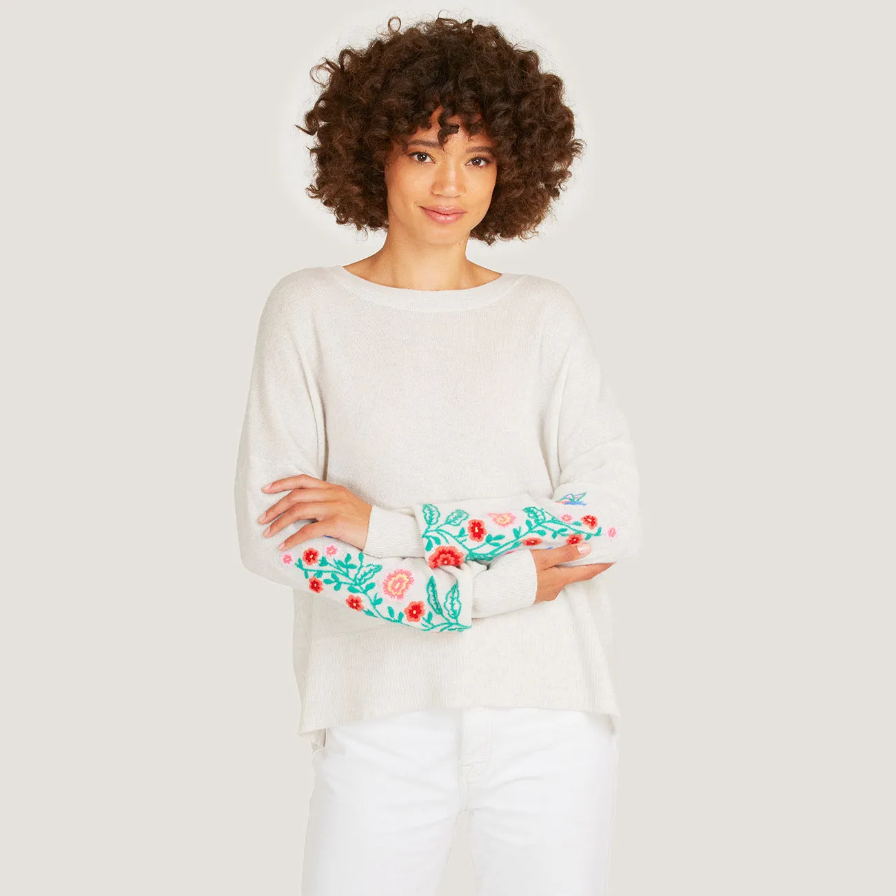 Floral Butterfly Hand Embroidered Sleeve Crew in Marble Combo sold by Autumn Cashmere product image thumbnail 3