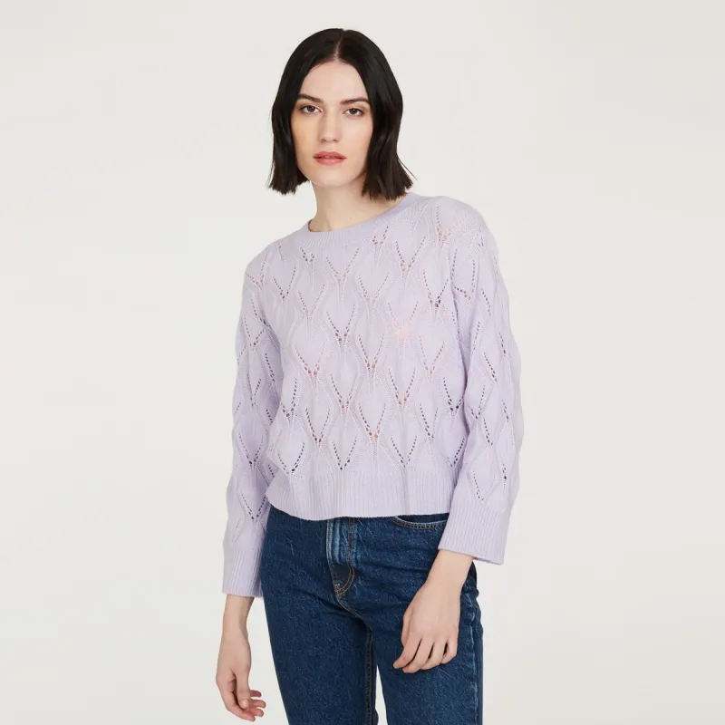 Leaf Pointelle Cropped Boxy Crew in Horizon sold by Autumn Cashmere