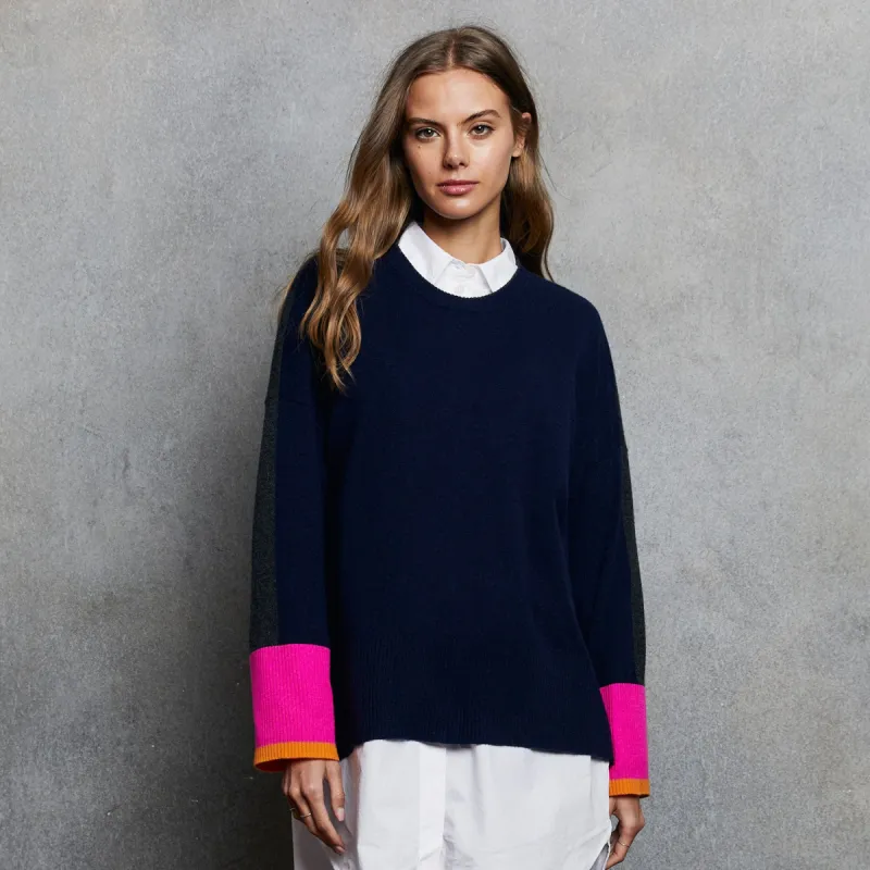 Color Block Relaxed Crew w/ Racing Stripe sold by Autumn Cashmere