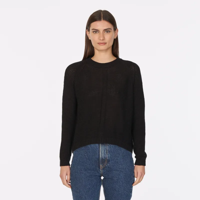 Open Stitch Crew in Black sold by Autumn Cashmere