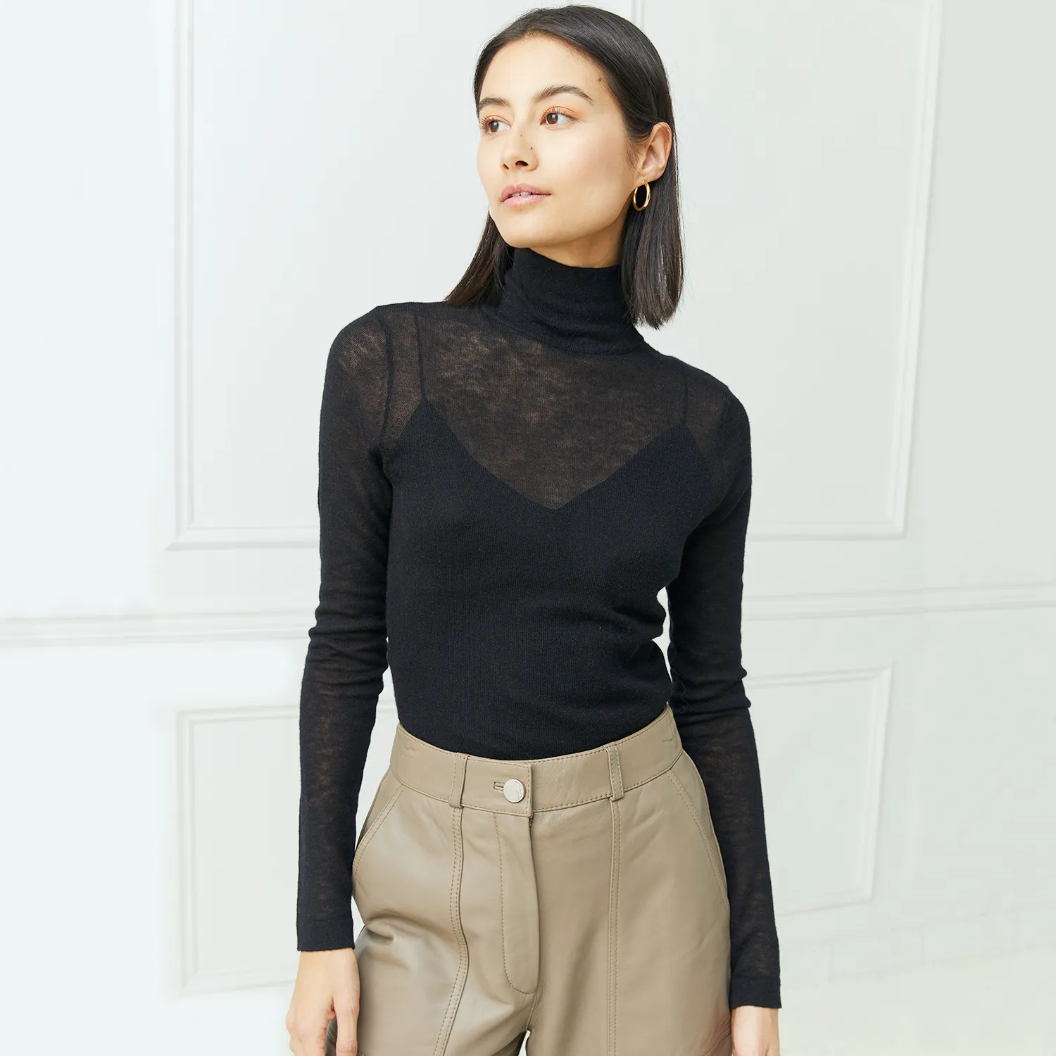 Second Skin Sheer Mock in Black sold by Autumn Cashmere